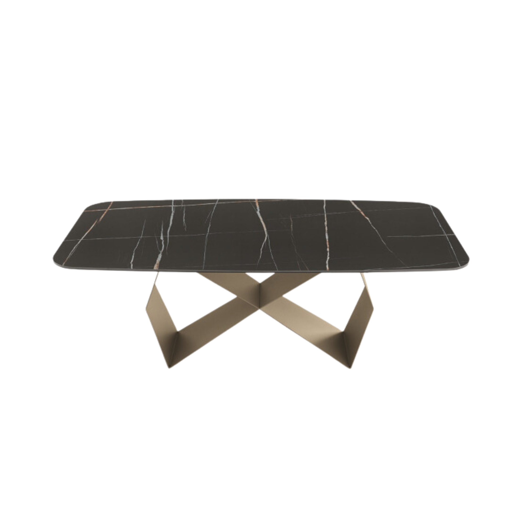 "Karlito" modern fixed table with painted metal base, 210x110 cm, 75 cm high.