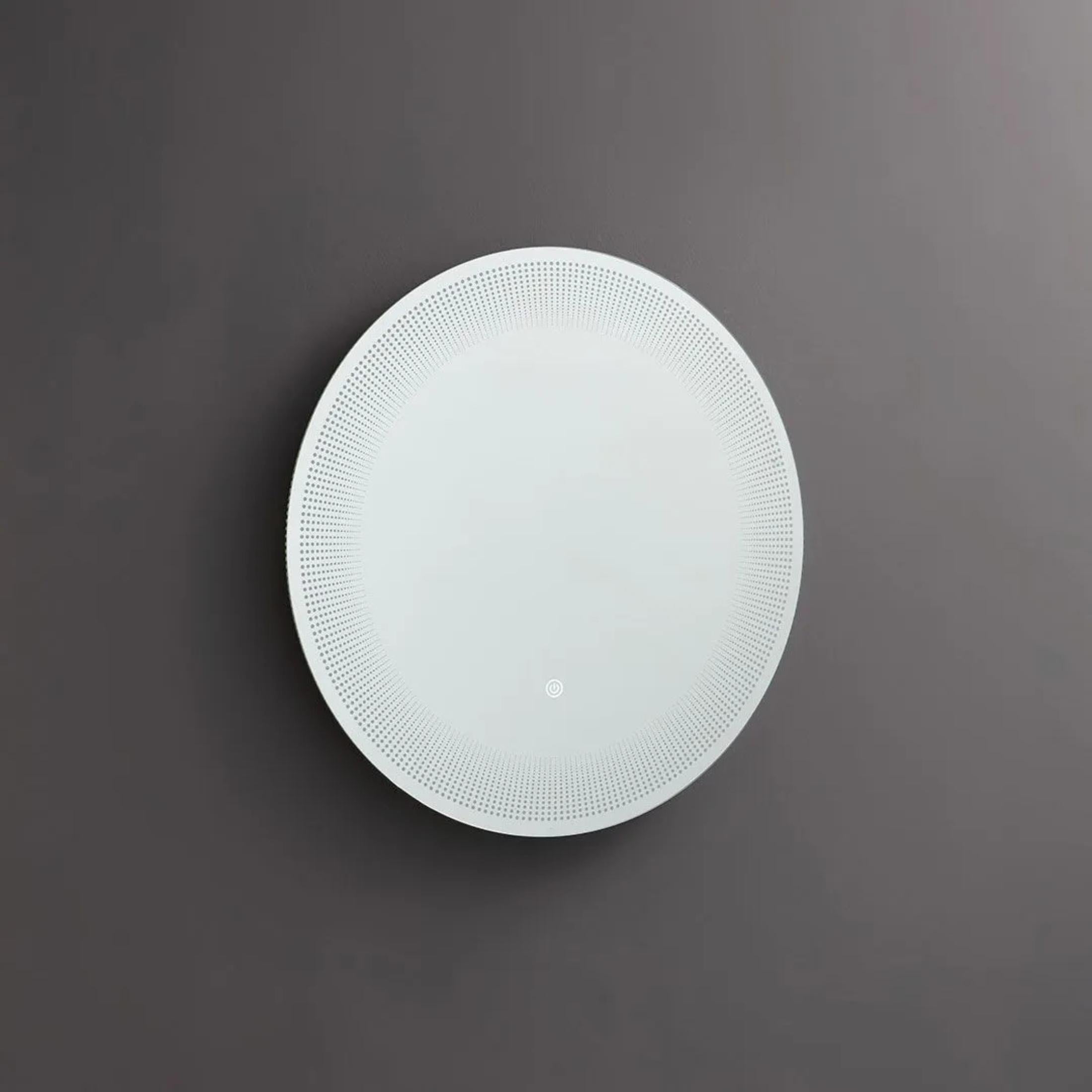Round mirror with LED-illuminated "Eclisse" frame in aluminum, 60x60 cm