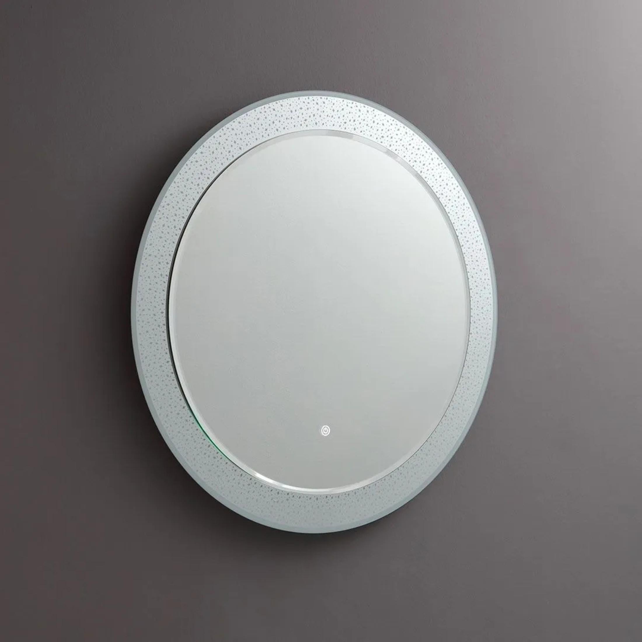 Round mirror with "Riflessi" LED-decorated frame in aluminum, 80x80 cm