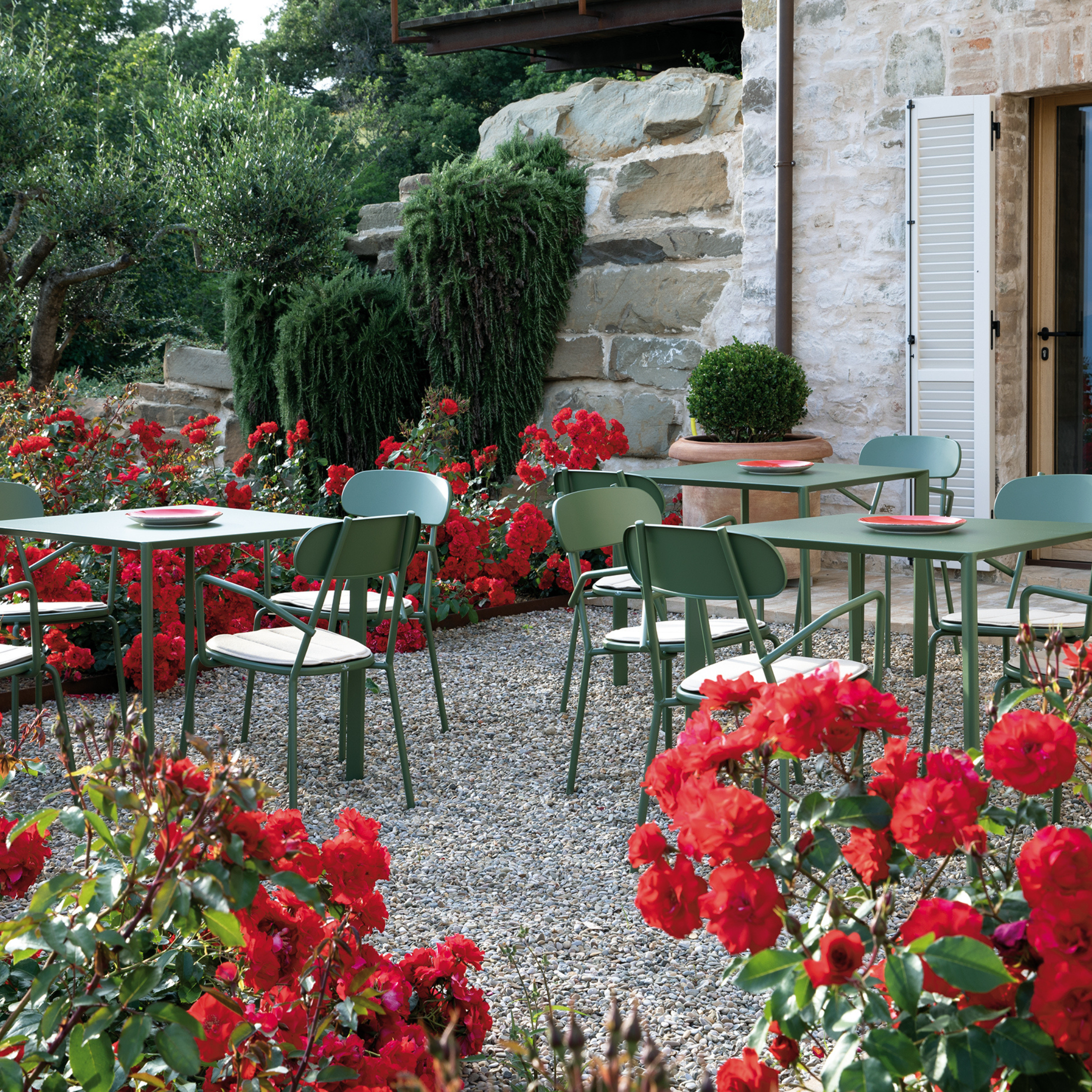 Tavolo quadrato in metallo "Fox1" per giardino impilabile cm 80x80 75h