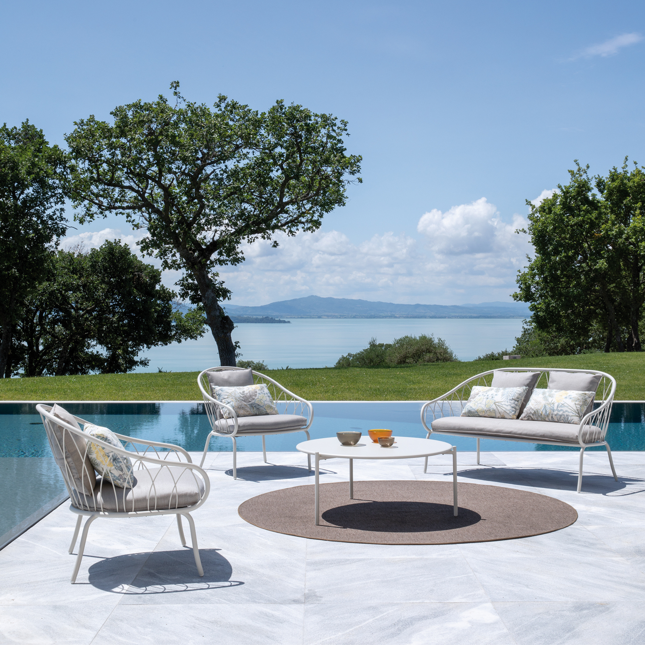 Low metal garden armchair "Flora" stackable lounge chair 75x75 cm 75h