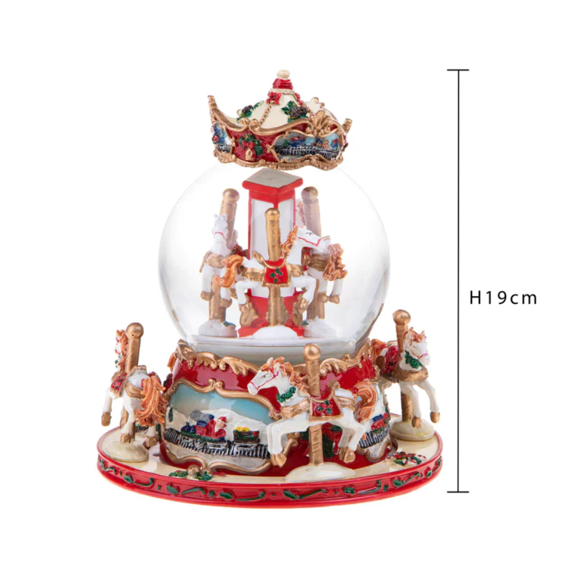 Christmas ampoule with carousel, Christmas snow globe 19 cm high