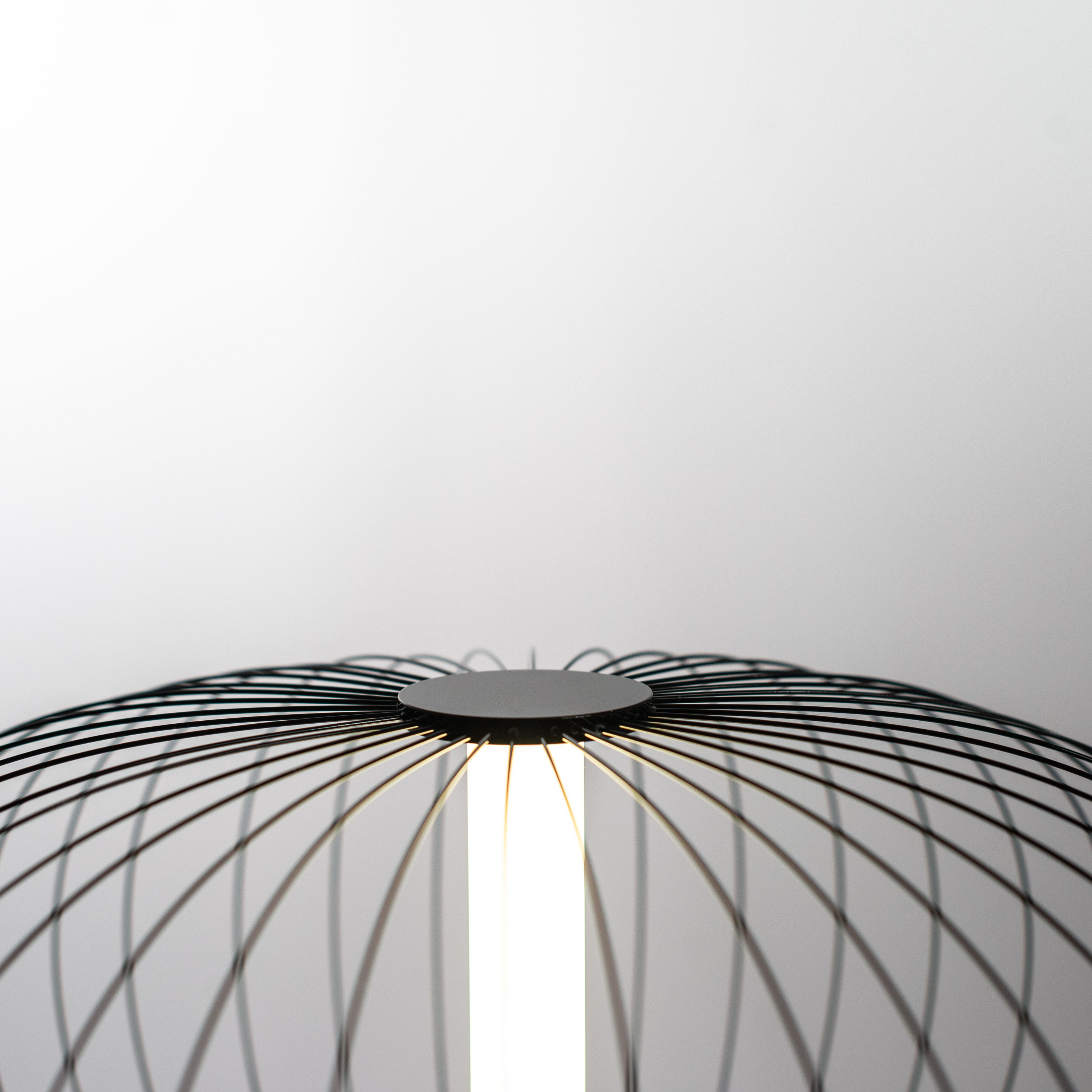 "Jaula" LED floor, table and hanging lamp with steel shade