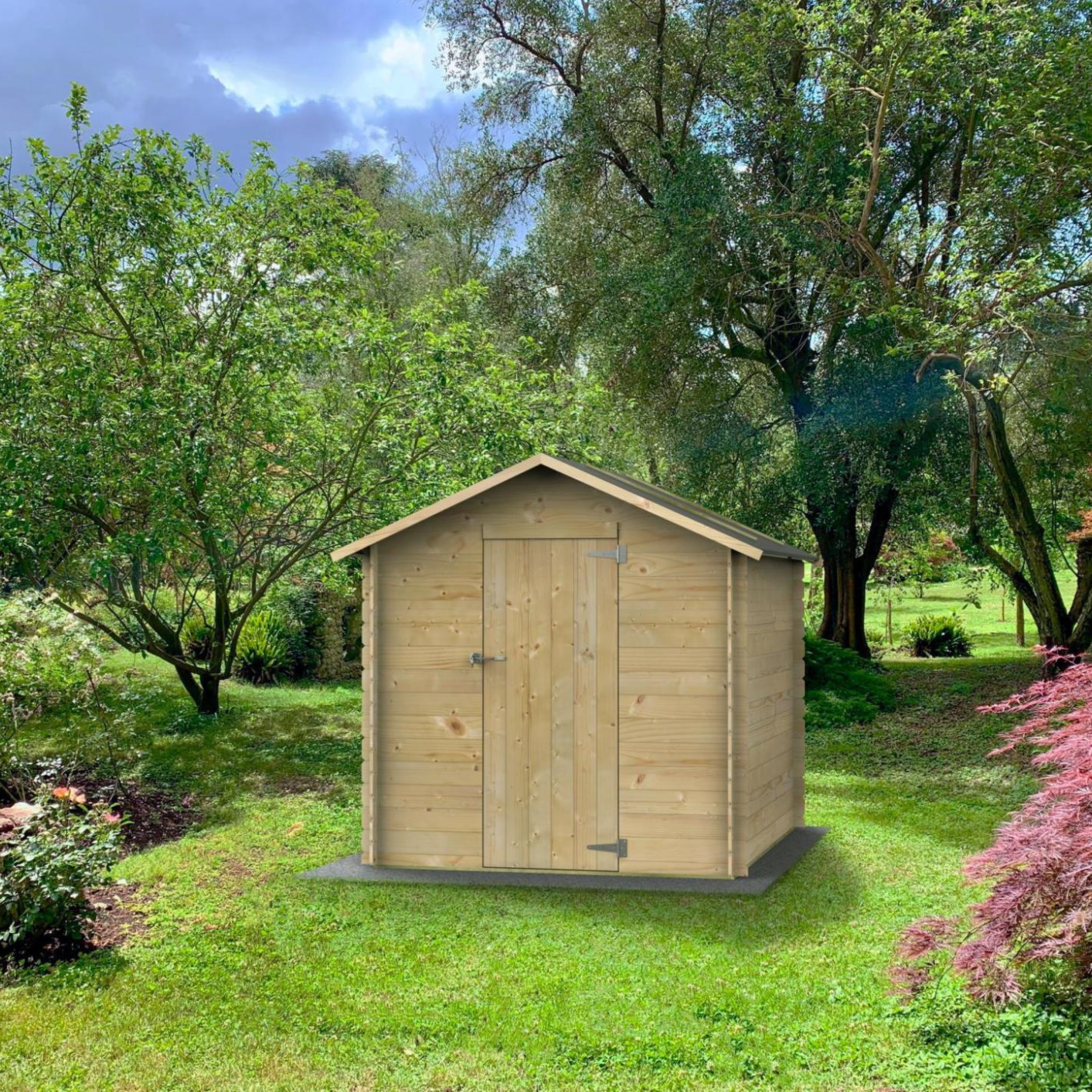 "Formia" wooden garden shed with single blind hinged door, 178x218 cm, 188 cm high