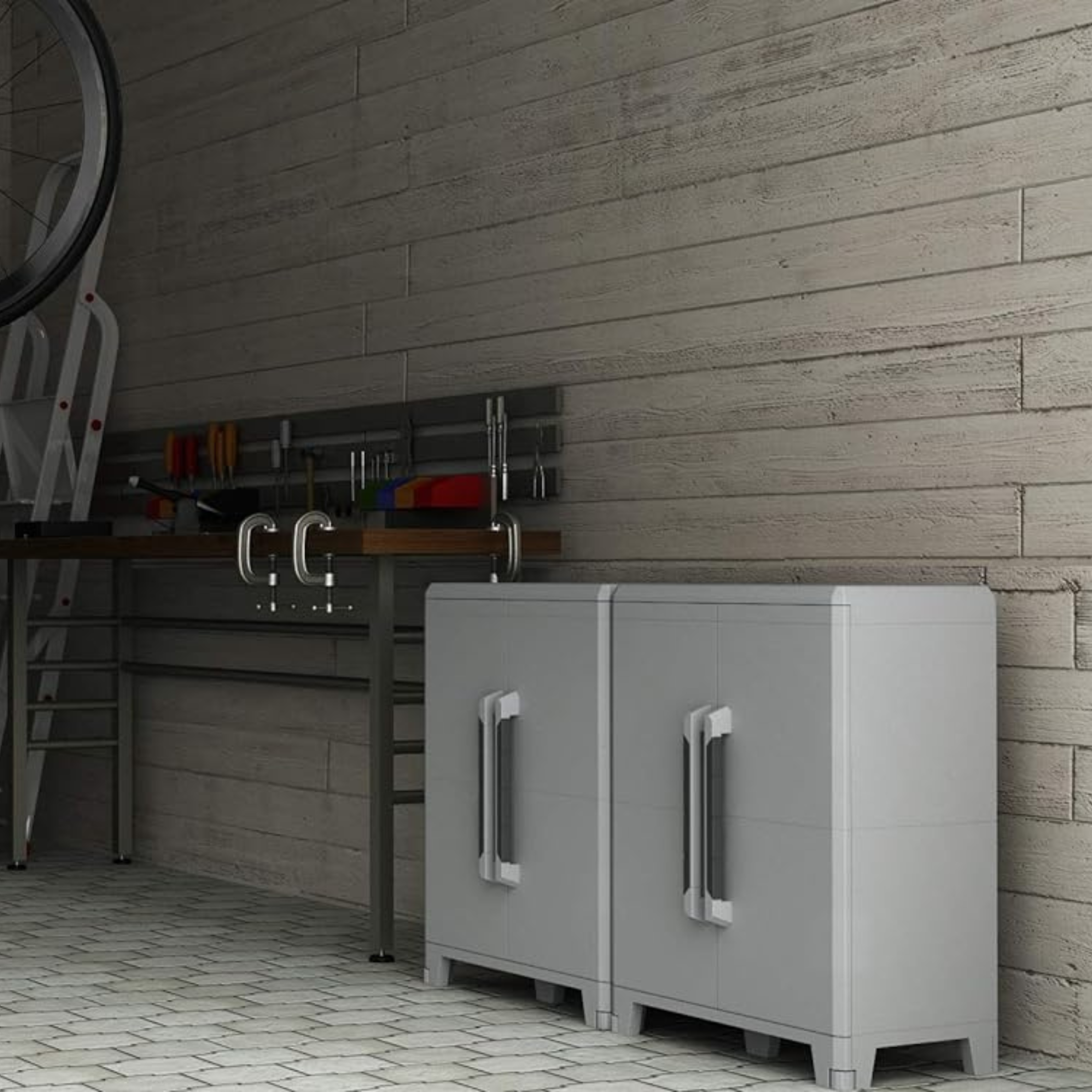 "Deva" 2-door storage cabinet in shockproof resin with shelves