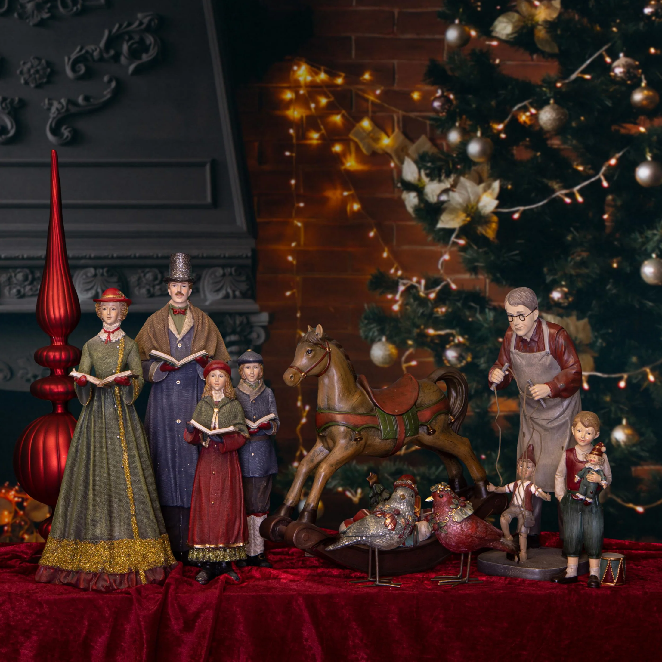 “Singers” family figurine, elegant Christmas decoration in polyresin, 40 cm high