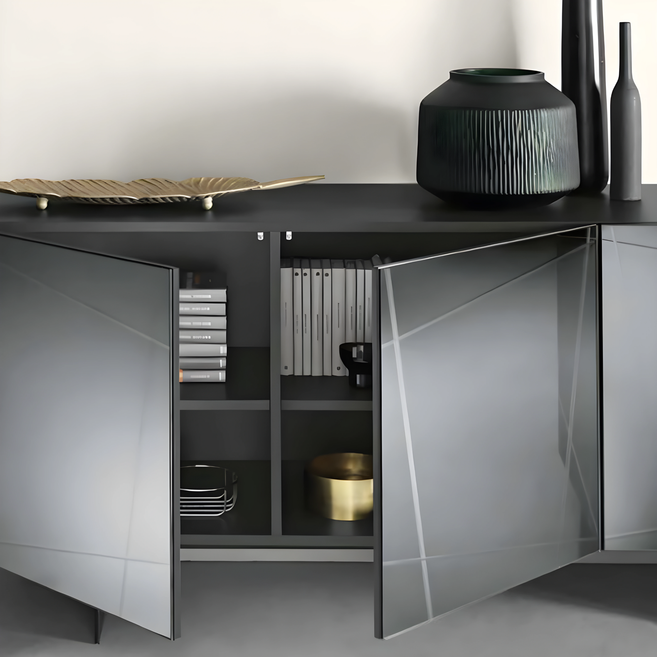 Modern, pre-assembled wooden sideboard "Conty" with 3 mirrored doors, 180x50 cm, h80 cm
