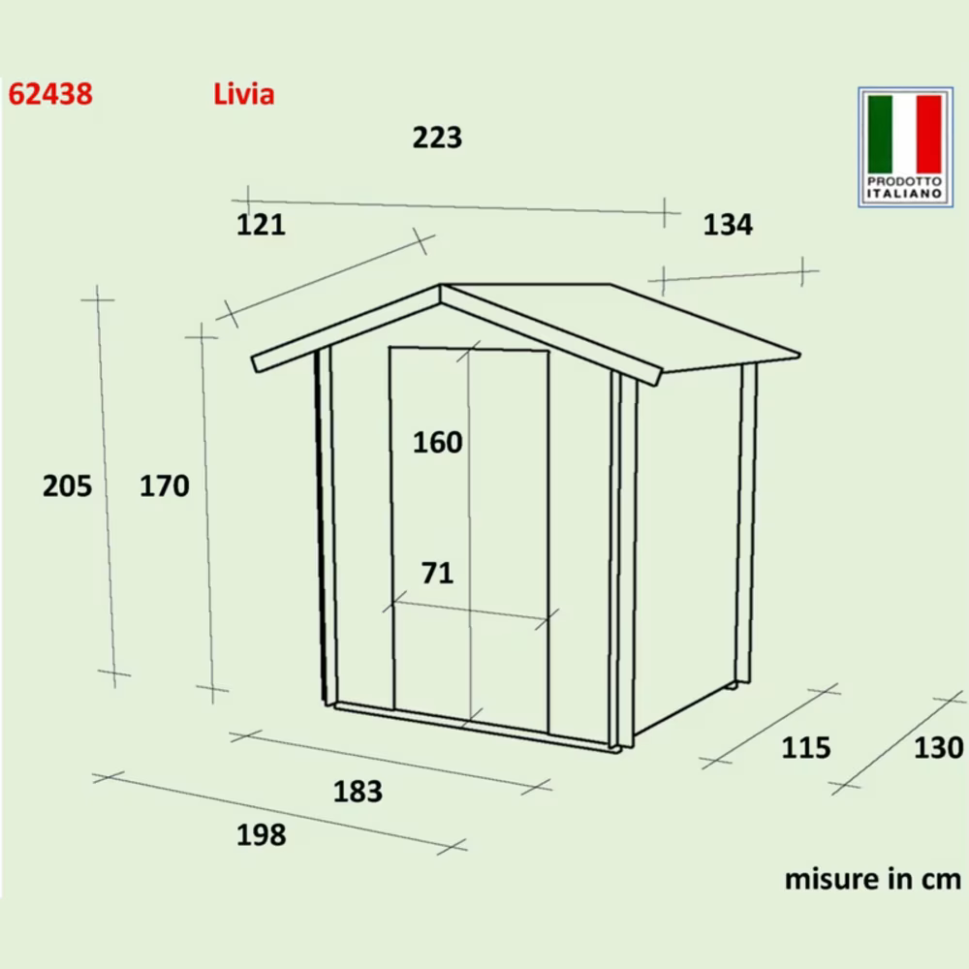 Casetta in legno "Livia" beige da giardino con porta e finestra cm 198x130 205h