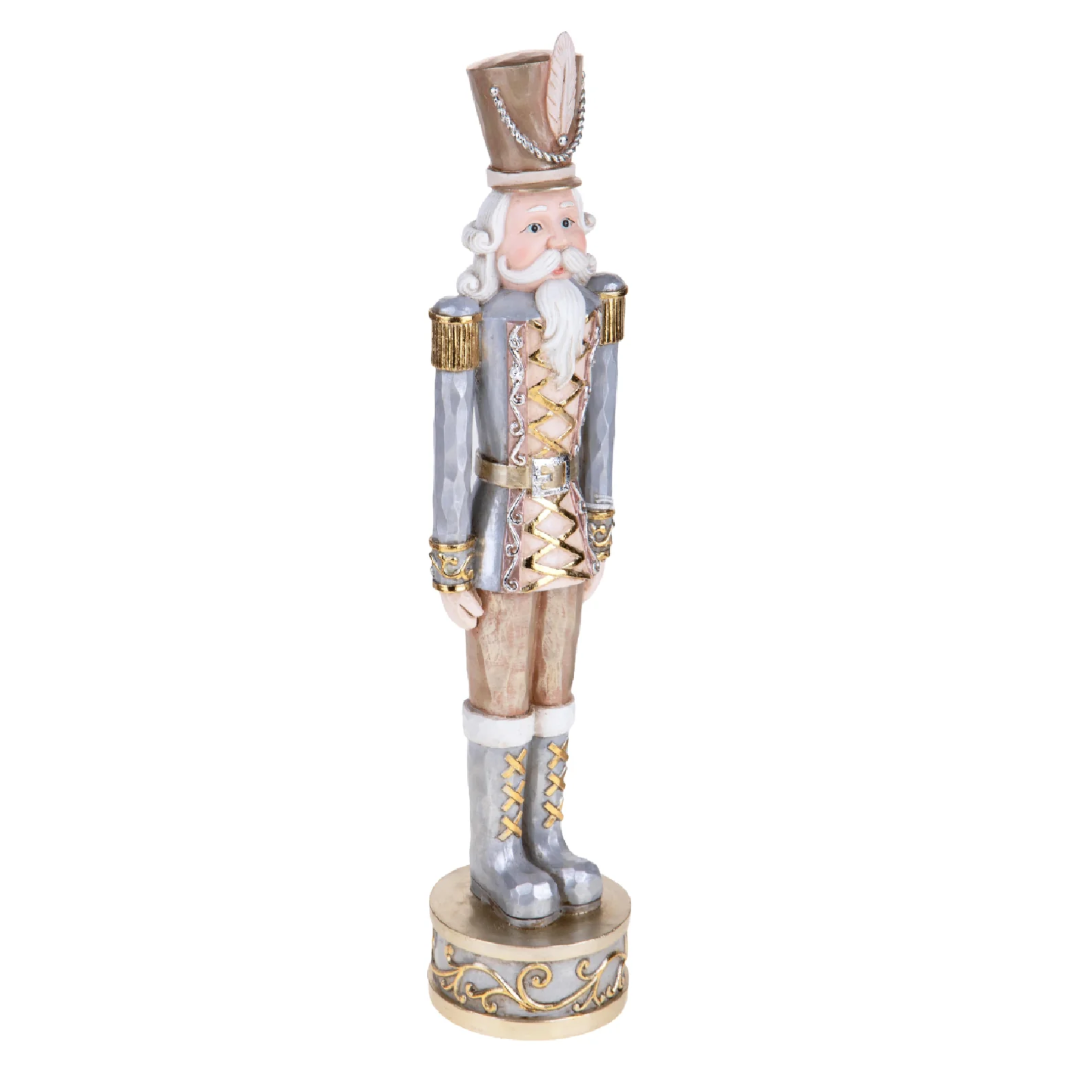 Nutcracker soldier figurine with hat, elegant Christmas decoration, made of resin, 38 cm high.