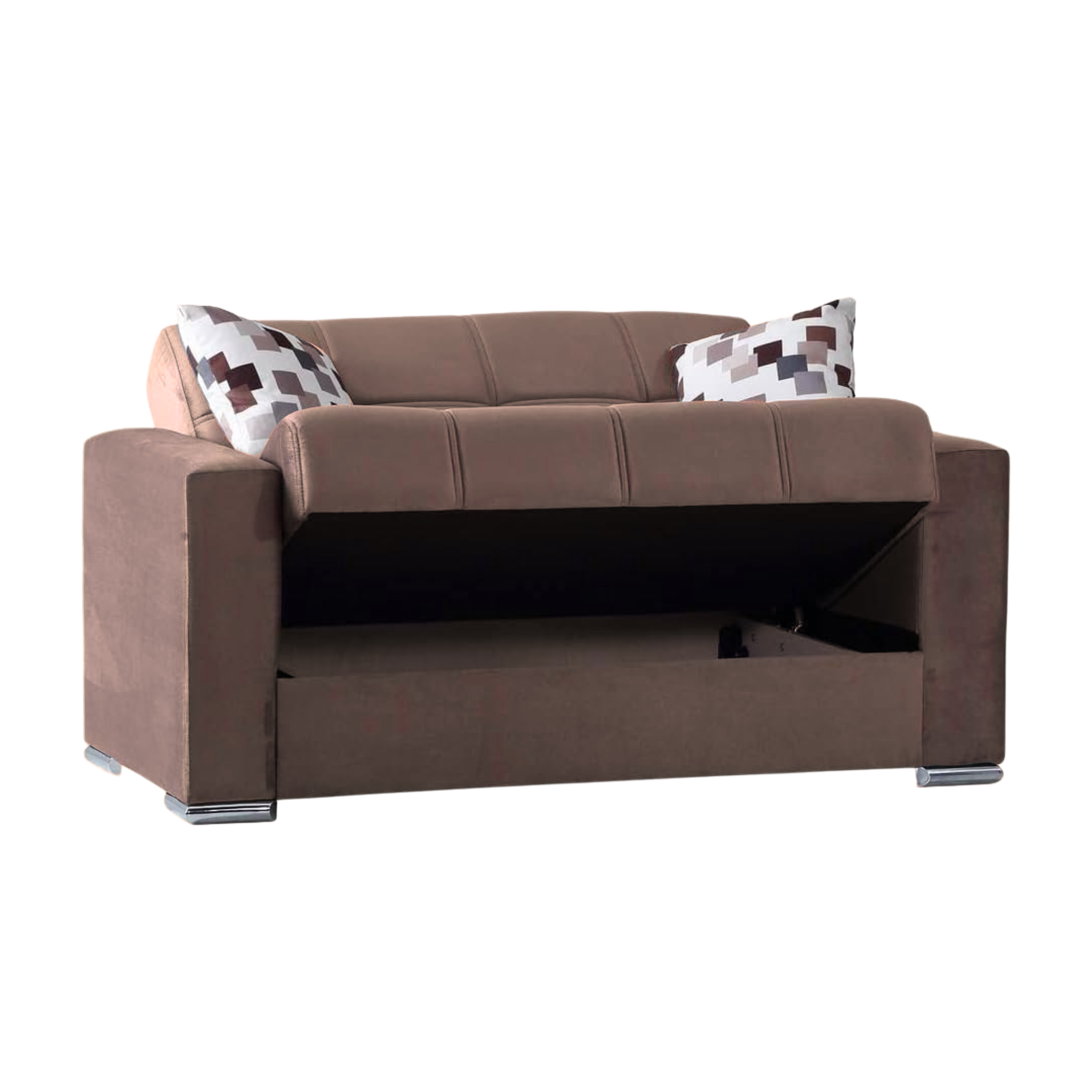 "Alba" 2-seater sofa with storage in fabric with chromed feet, 158x85 cm, 92h