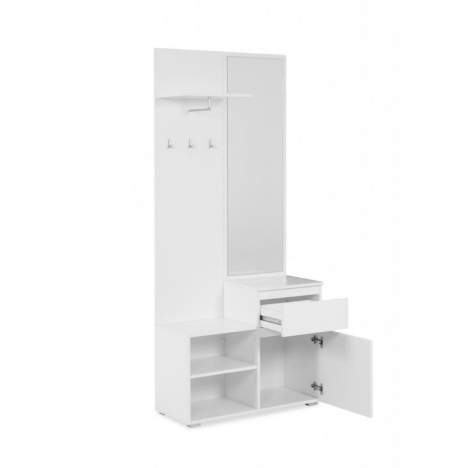 White “Image” entrance furniture with mirror included and 3 coat hooks 85x37 cm 195h