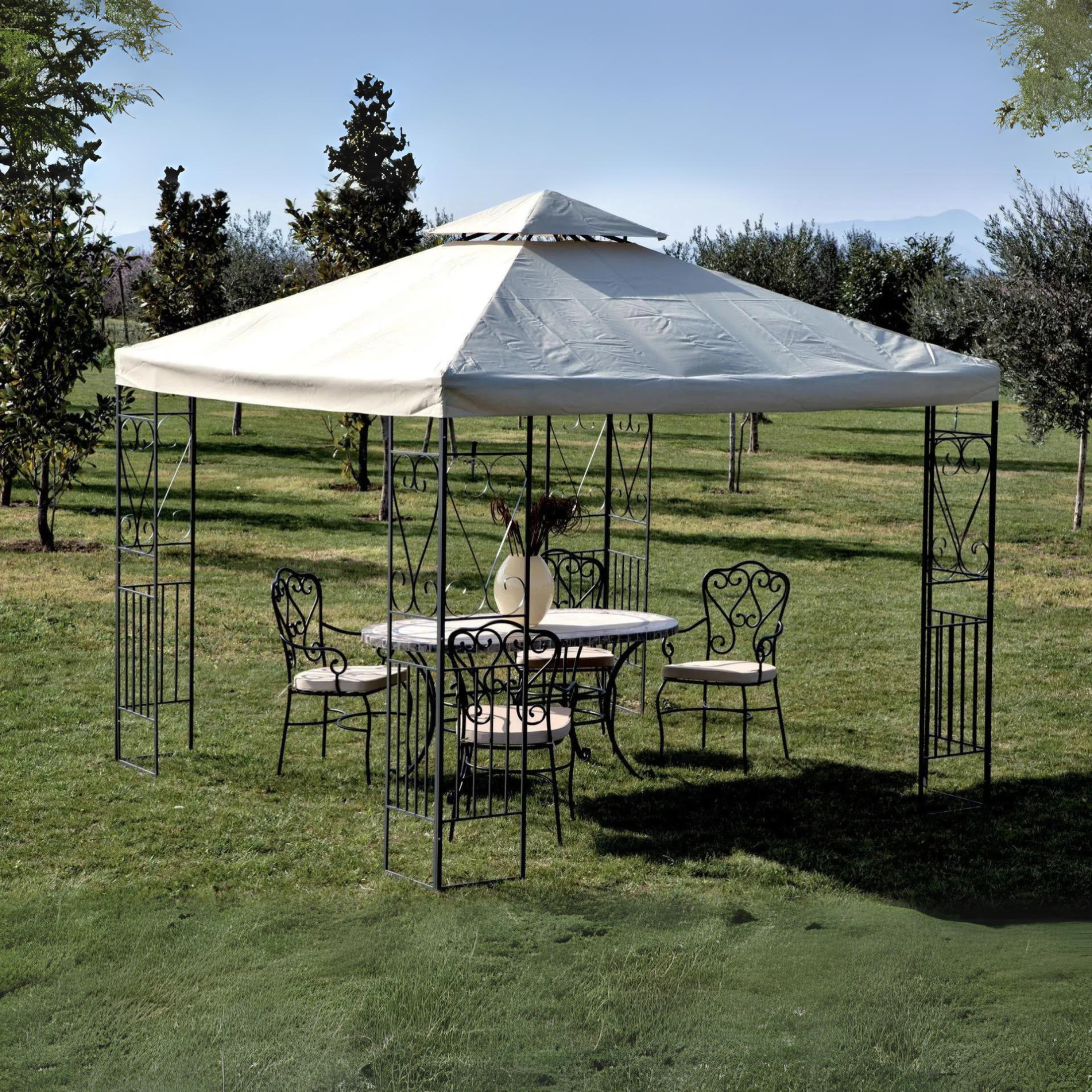 "Decor" painted steel gazebo with ecru garden canopy, 300x300 cm, 200 cm high