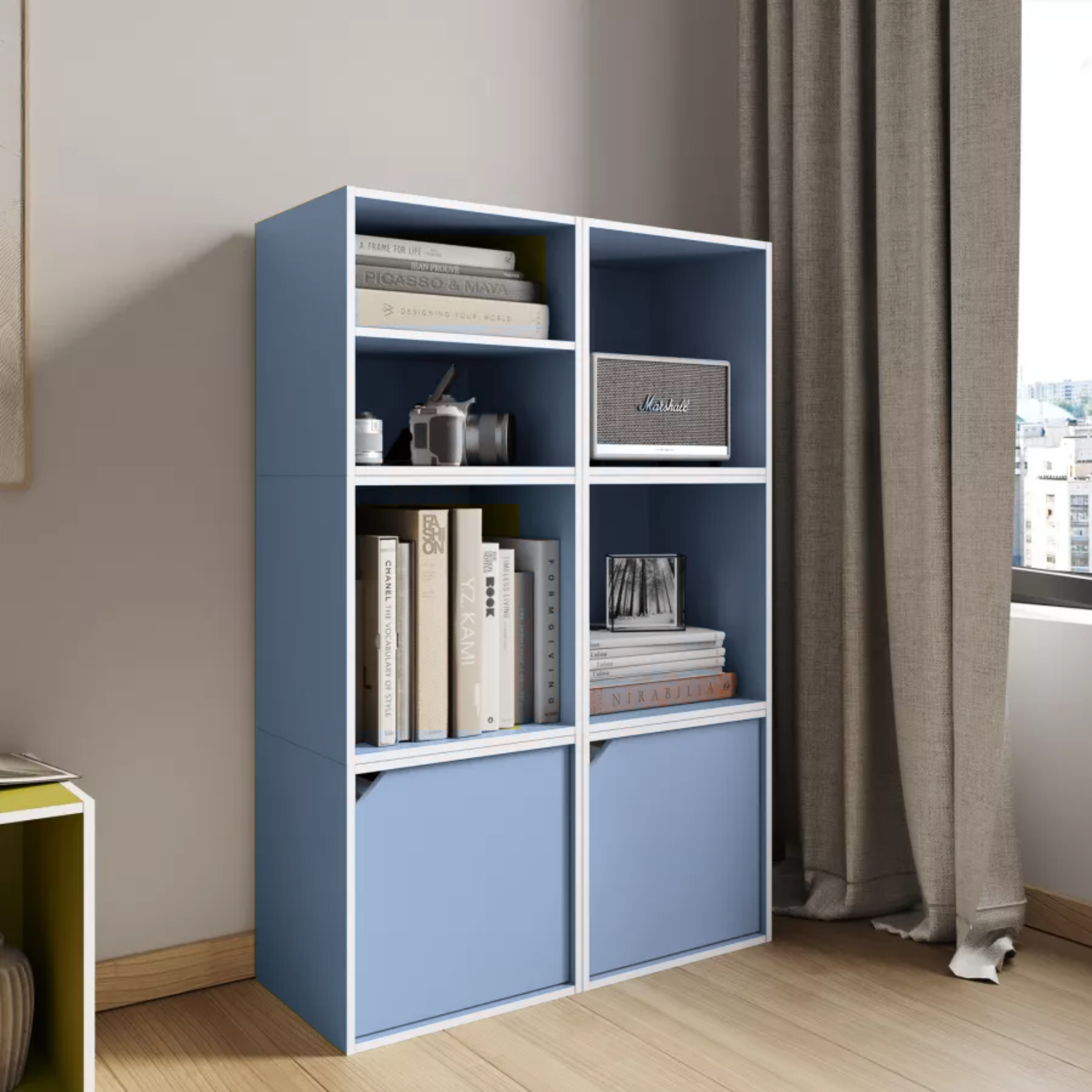 "Cubo" colored open shelf in wood, 35x35 cm, 29h