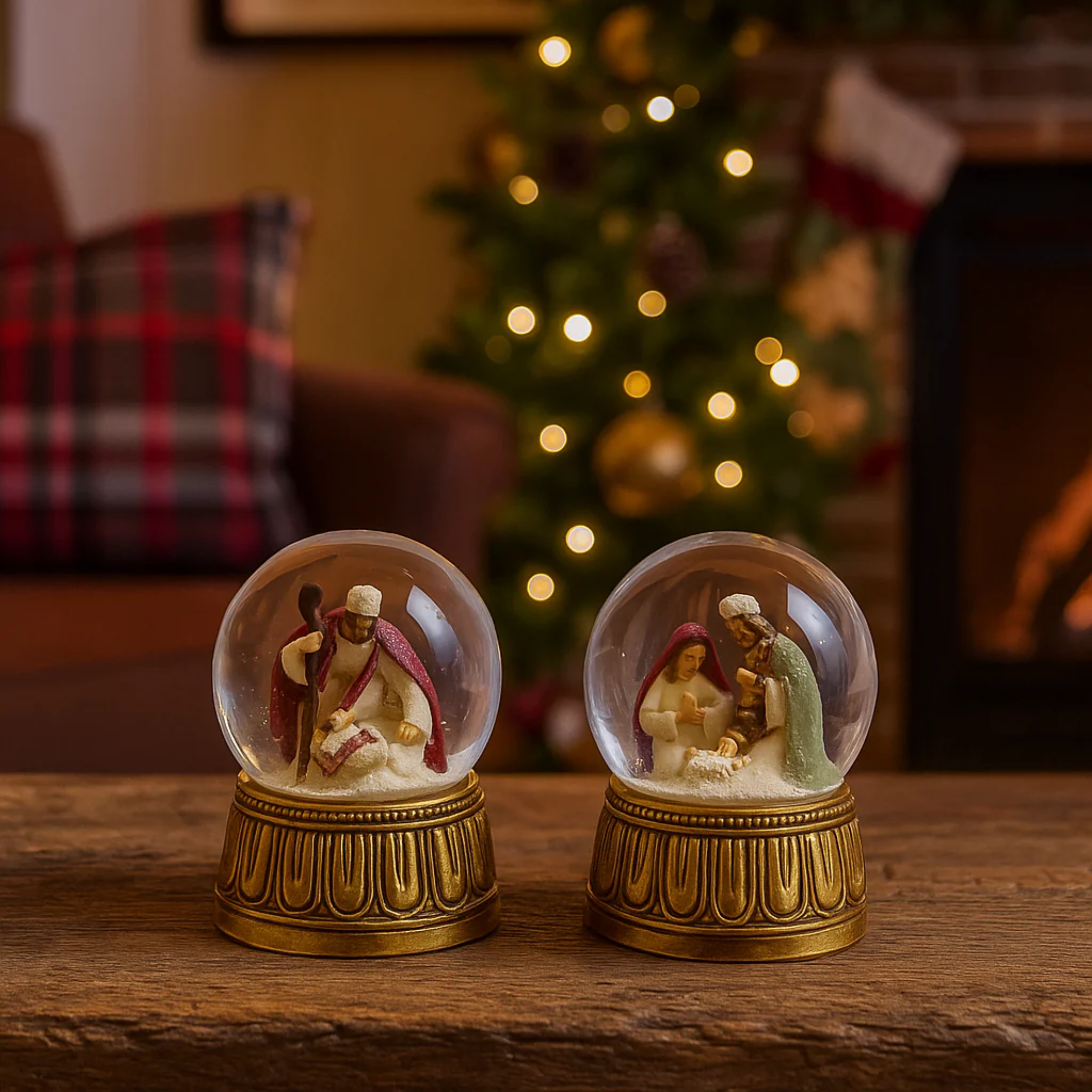 Water sphere with nativity scene and music box, hand-painted resin base, Christmas decoration, Ø10x14.5 cm
