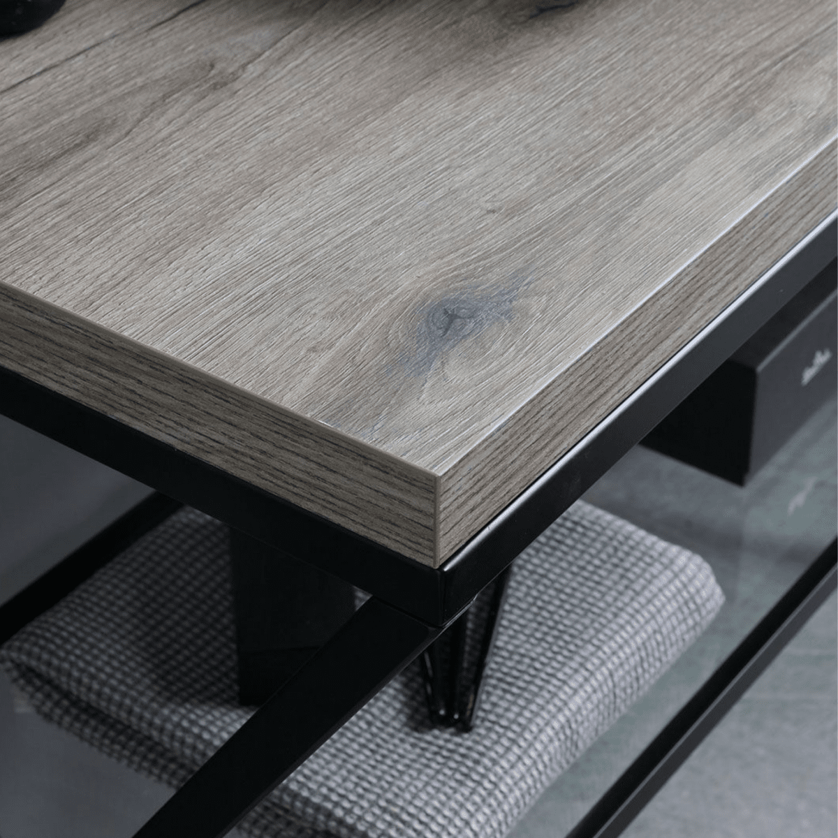 Mobile bagno a terra rovere fossile "Medellín" 100 cm con lavabo grigio rotondo in ceramica e specchio rettangolare - MondoViro