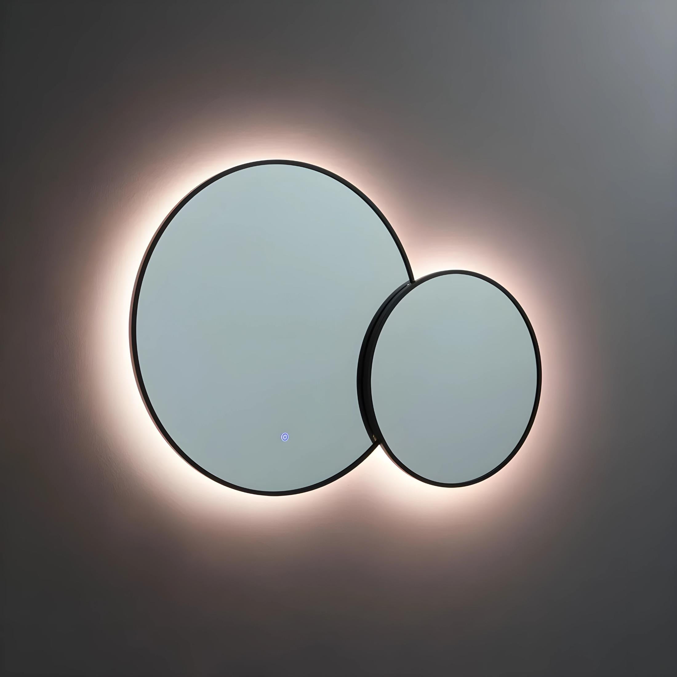 Round double mirror "Incontro" with LED backlighting and black edges