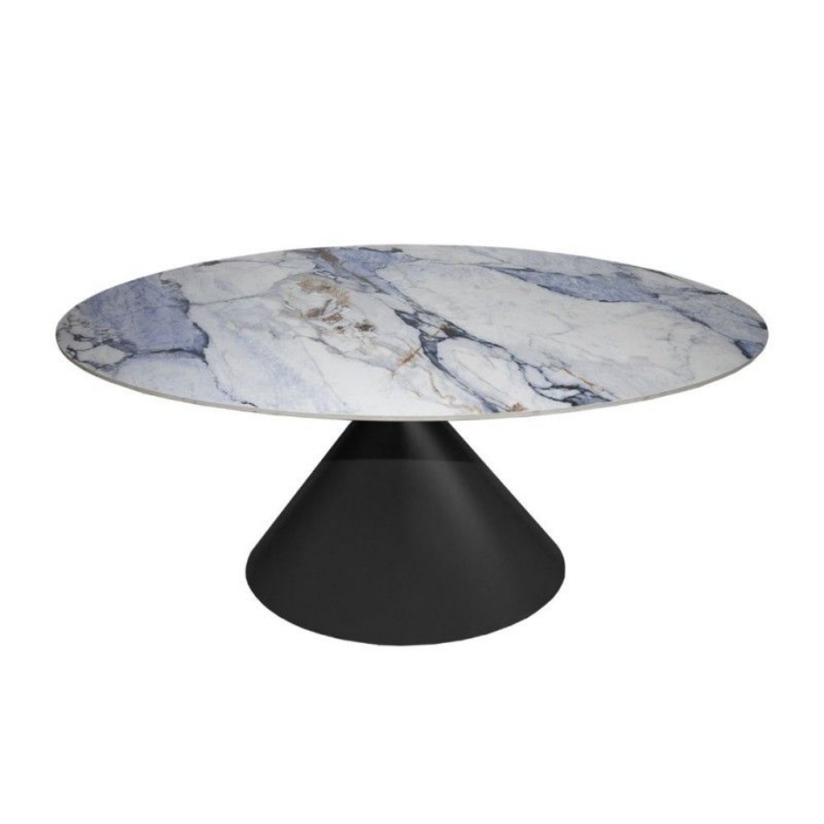 Fixed oval table "Corte" with marble effect top and powder-coated metal base, 200x80 cm, 76h