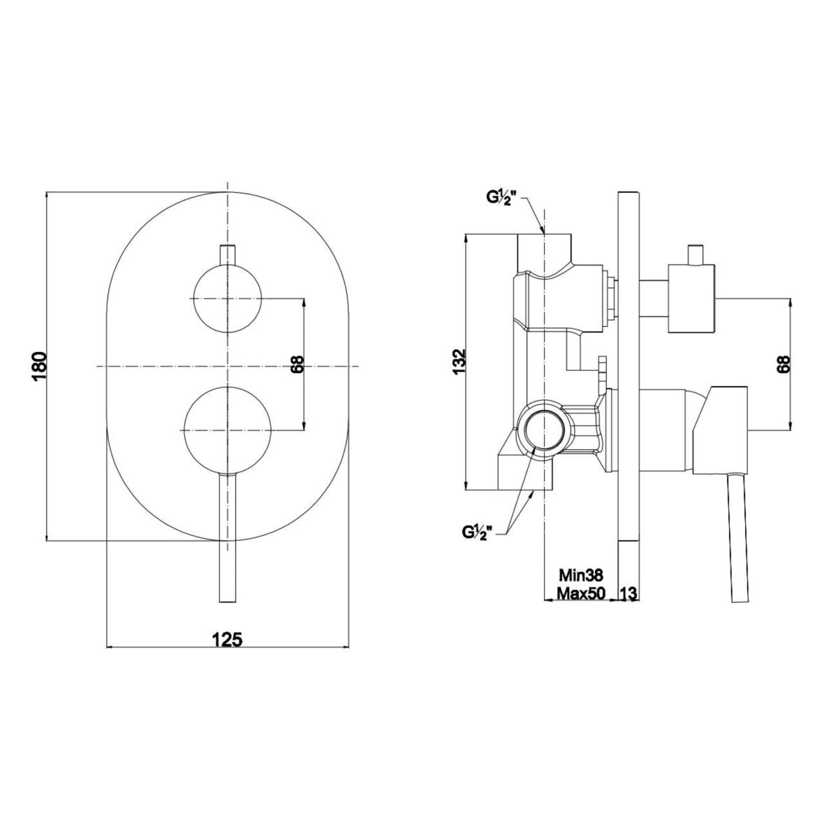 Miscelatore ad incasso per doccia "Theris" con deviatore in ottone nero con finitura opaca - MondoViro