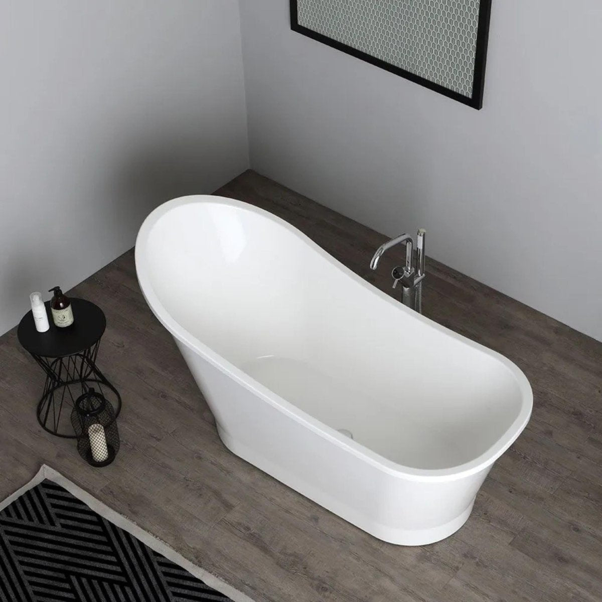 Vasca da bagno autoportante "Alma" in marmo ricomposto bianco cm 159,5x73 80,5h - MondoViro