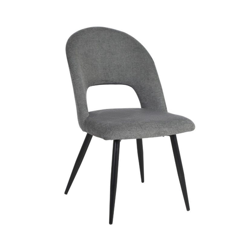 Set of "Lunetta" dining chairs upholstered in fabric with black metal legs, 50x48 cm, 84h