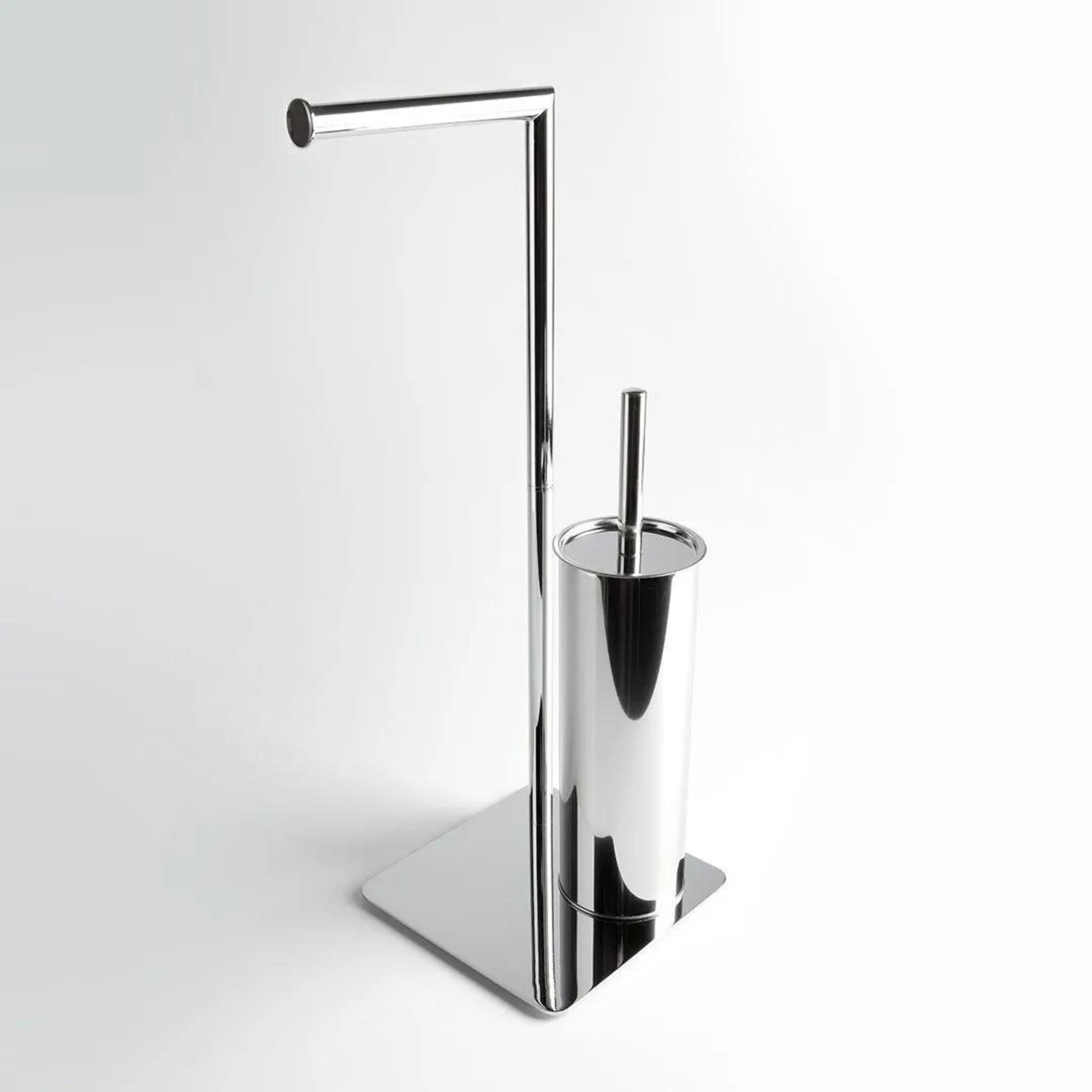"Saskia" free-standing toilet paper holder and toilet brush holder in polished chrome steel