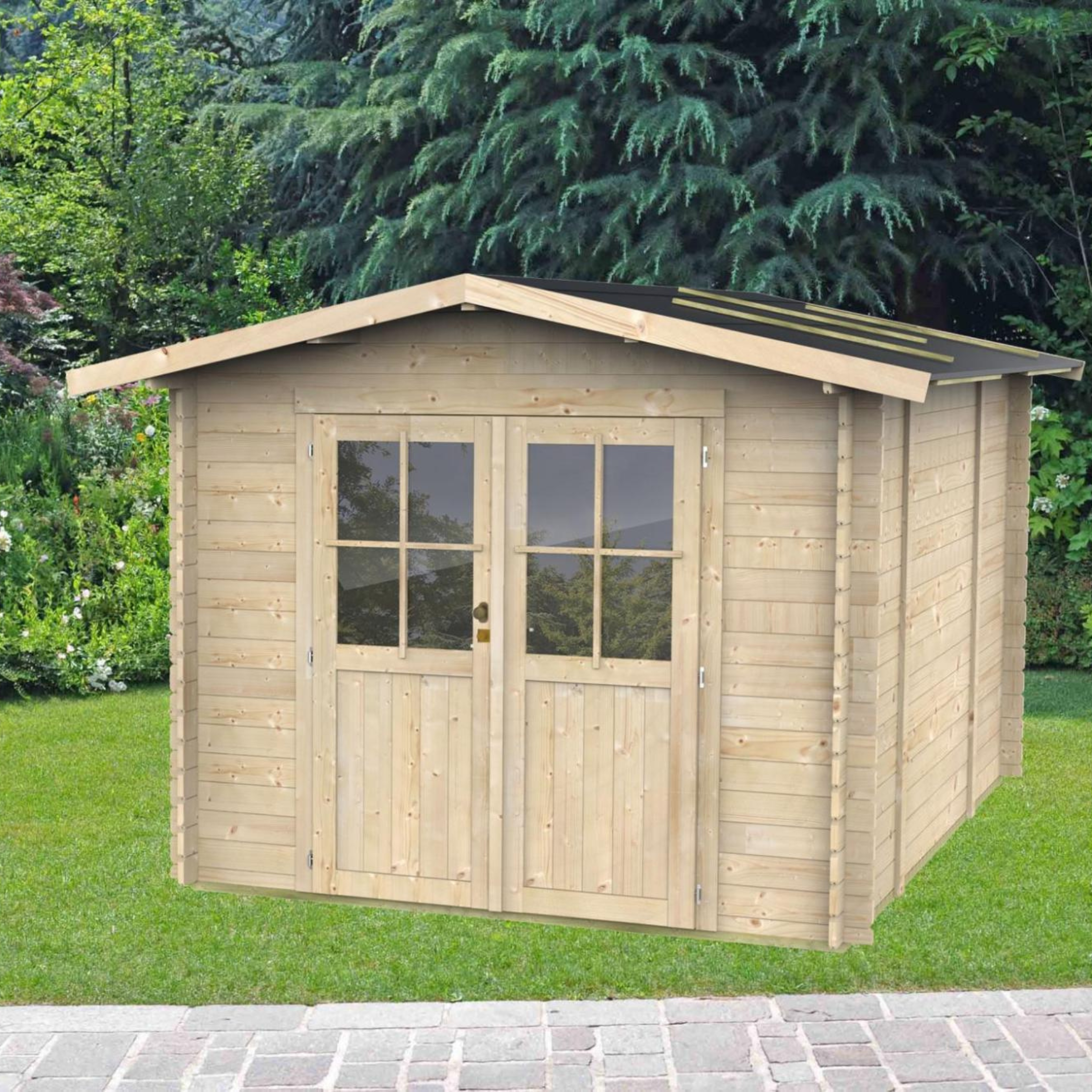 "Opera" wooden garden house, 254x276 cm, 218 cm high, double door with windows