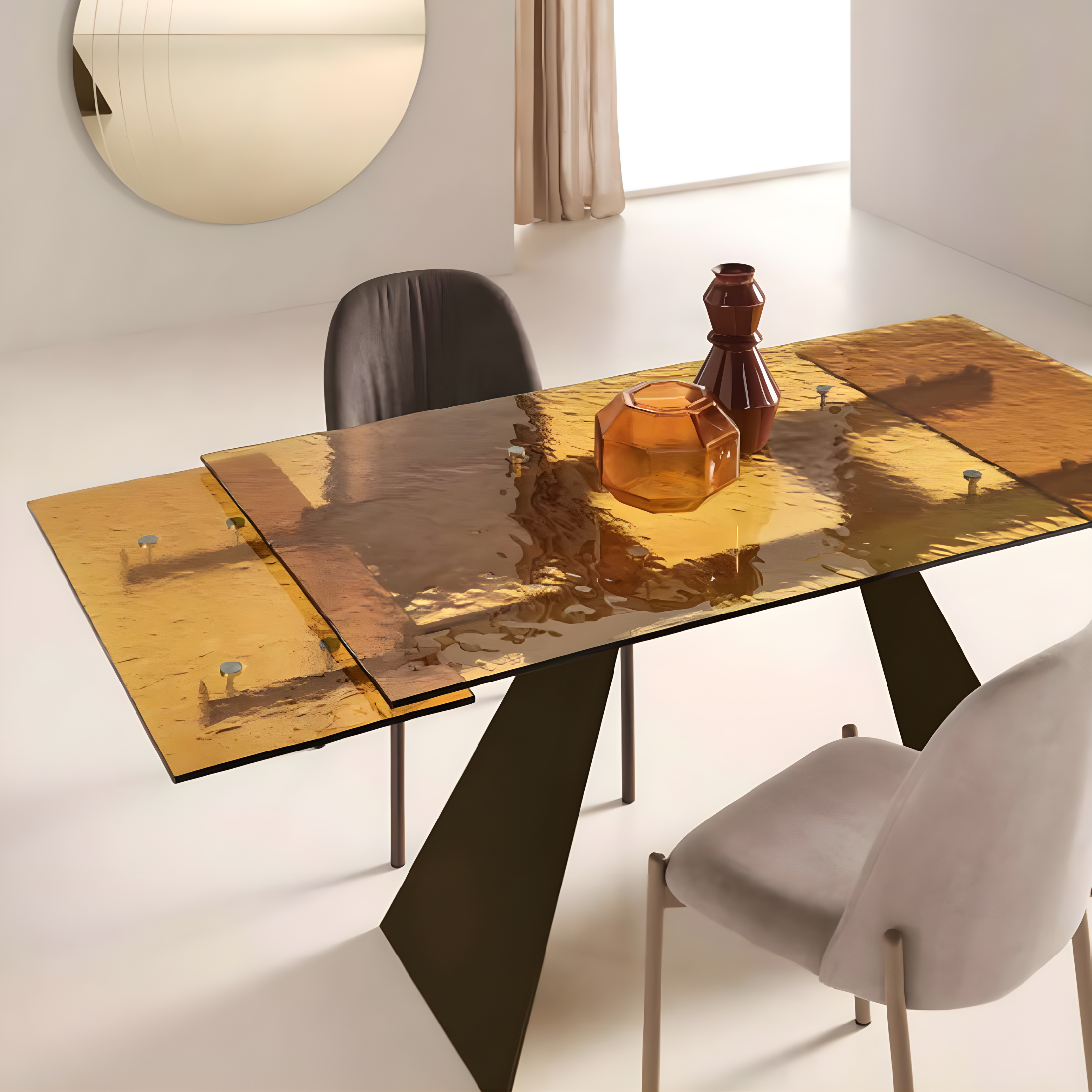 Extendable rectangular table "Walter" with transparent hammered glass top, 160/240x90 cm, 75 cm high