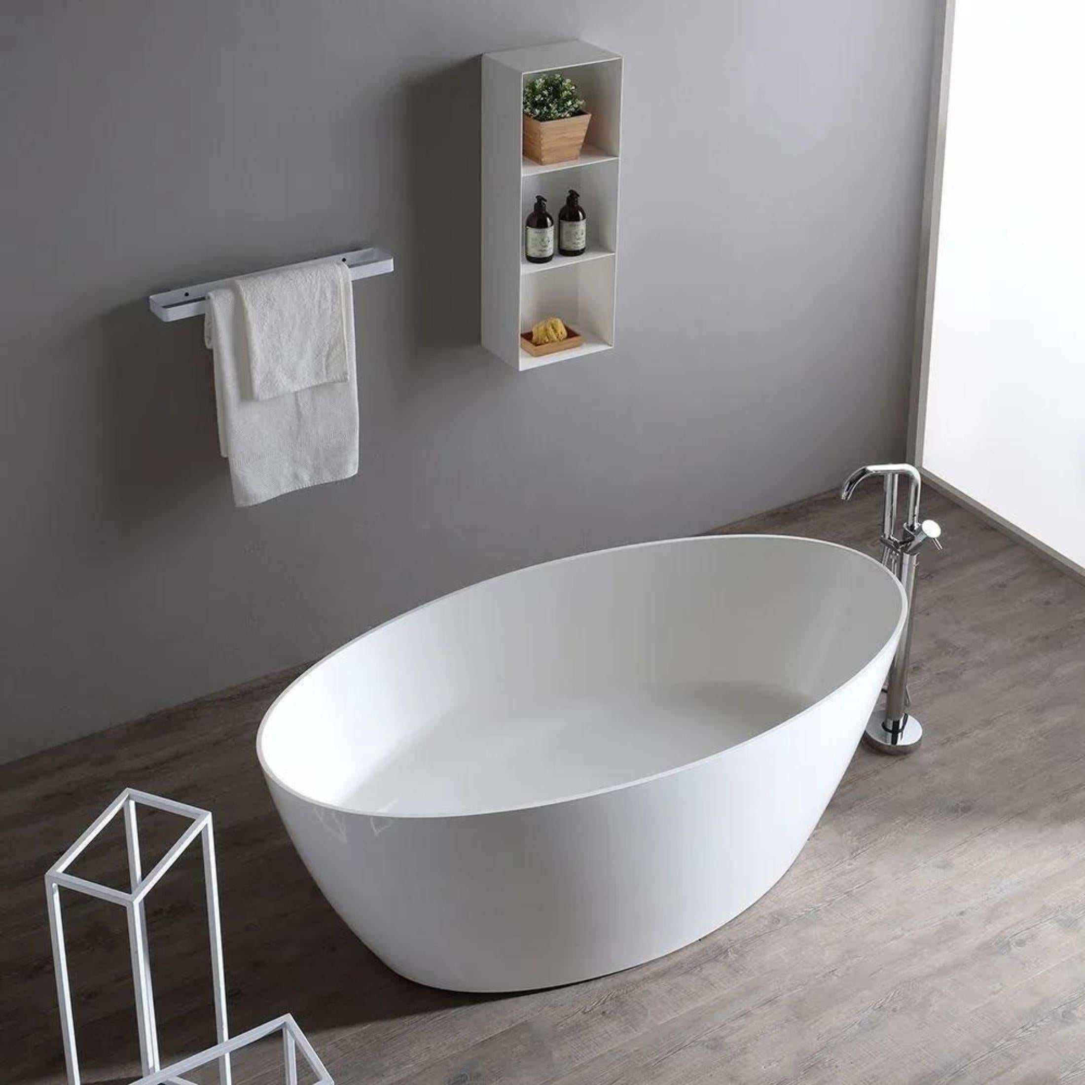 "Palma" modern oval bathtub in white marble resin cm 160.5x80.5 60h