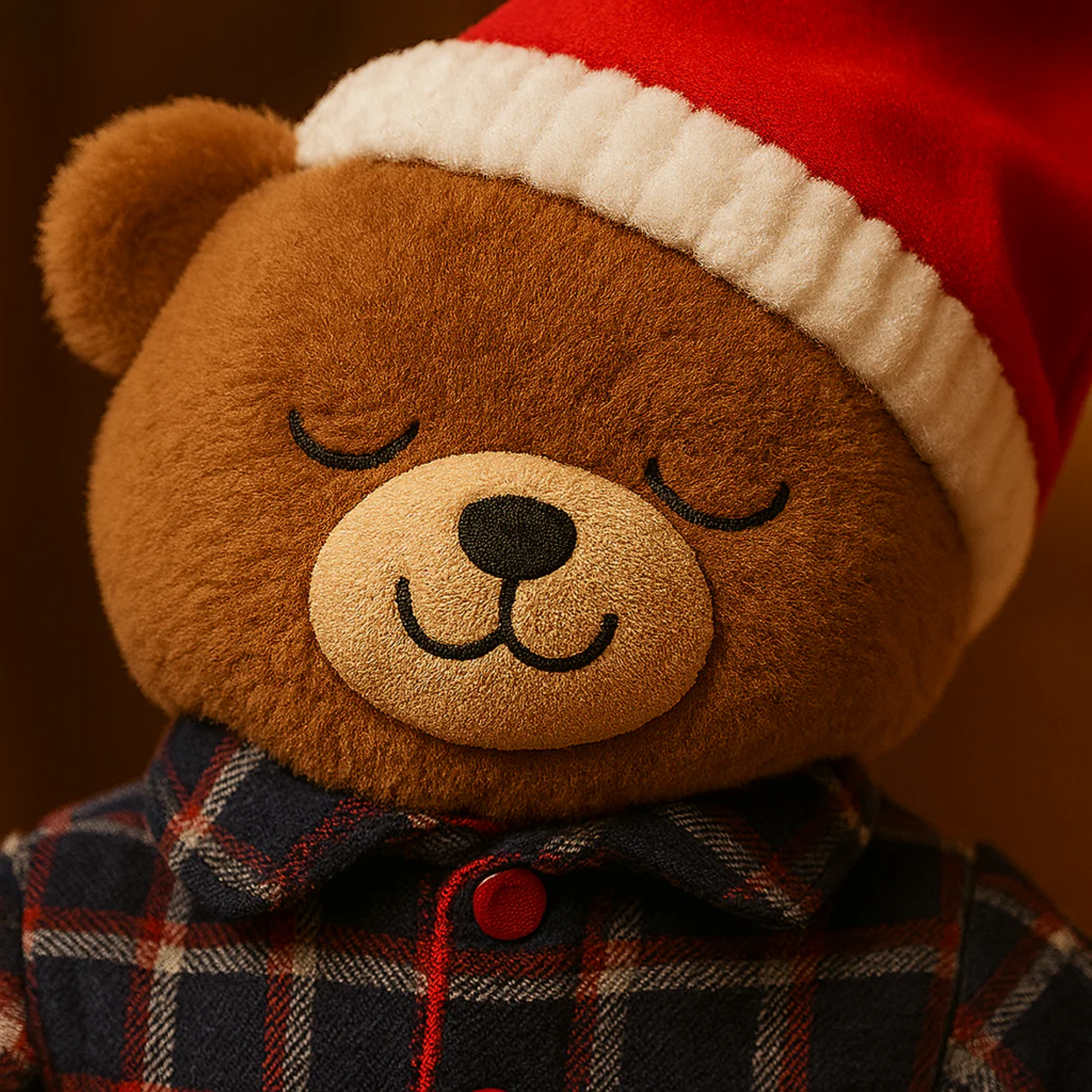 Christmas teddy bear wearing pyjamas and a Santa hat, soft decoration, 30 cm high