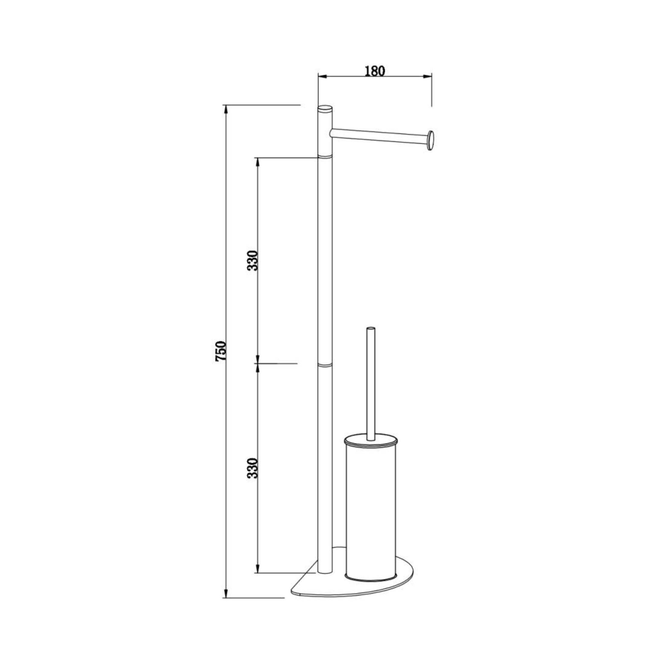 "Sophie" metal toilet roll holder and toilet brush stand with a half-moon base