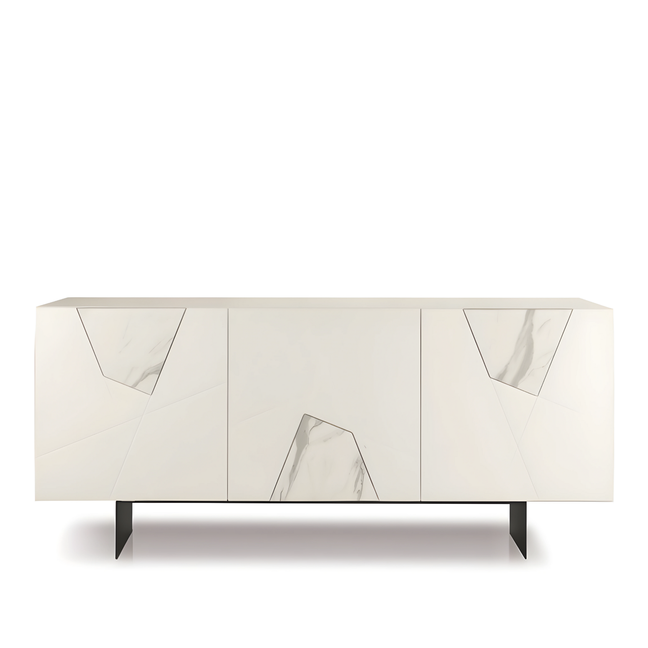 Modern 3-door "Adelaide" sideboard in wood with marble-effect glass inserts, 180x50 cm, 80 cm high