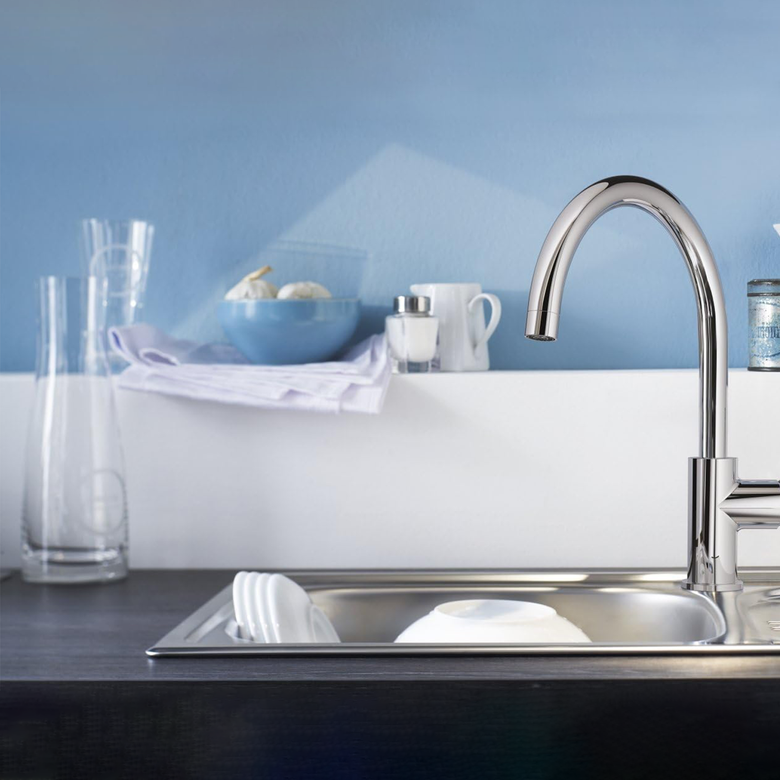 "Gemini" high-spout sink mixer in chromed brass with ø 40 mm cartridge