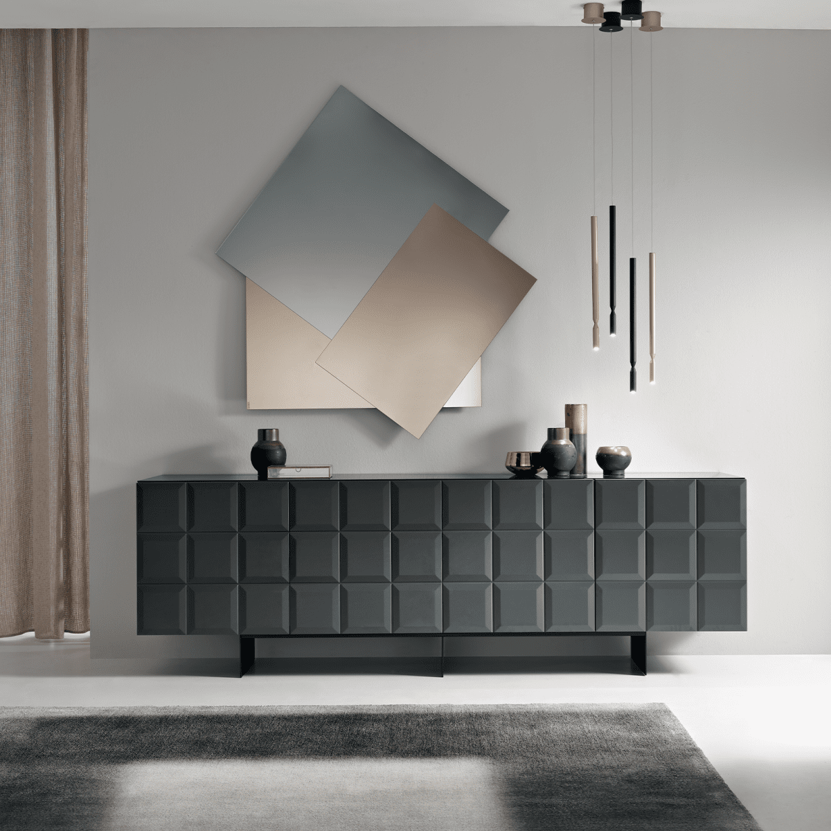 Madia antracite "Mirò1" con ante in MDF laccato e scocca in nobilitato e base in metallo verniciato nero - MondoViro