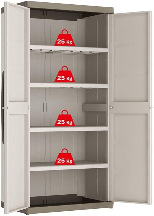 "Bacas XL" shockproof resin garden cabinet with internal shelves