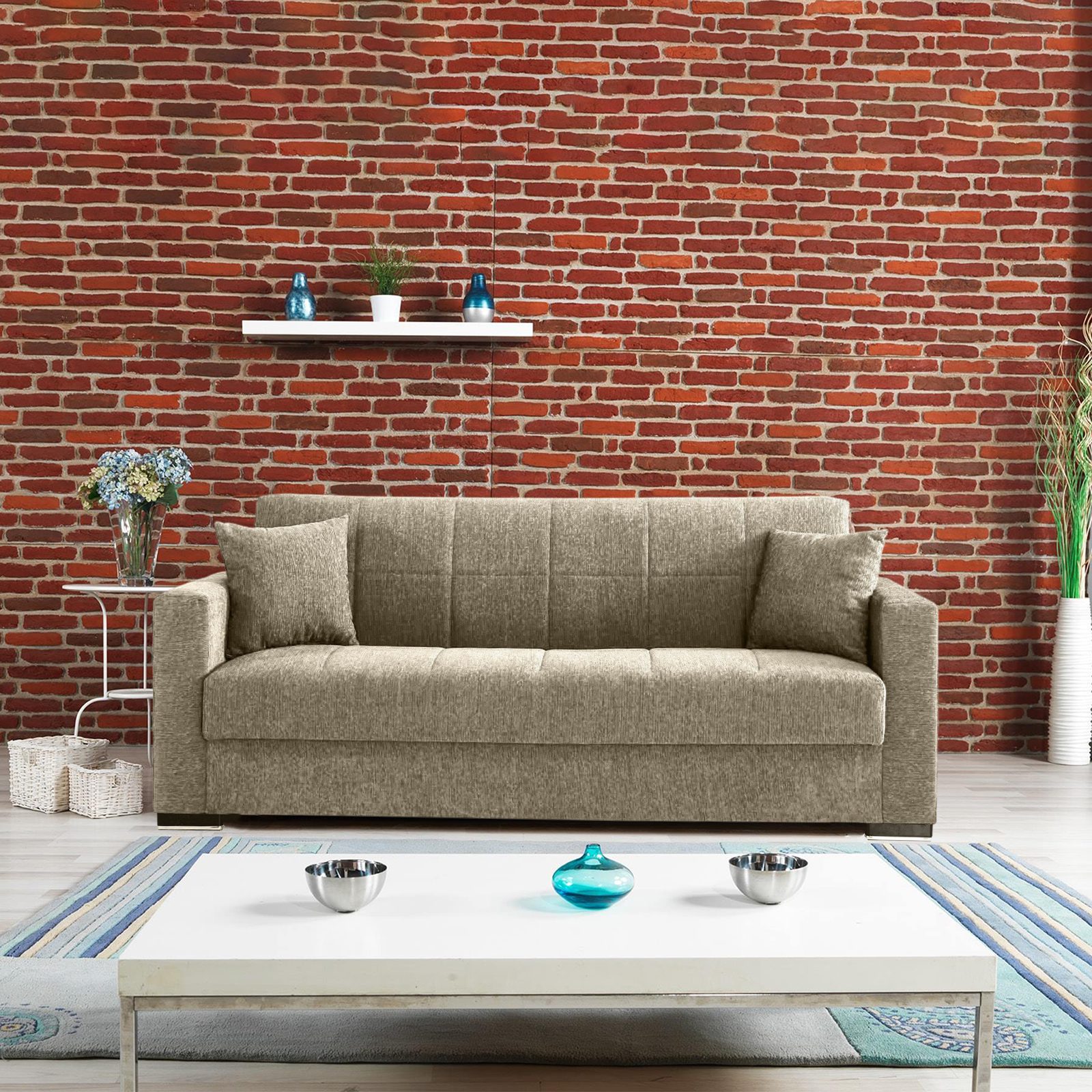 Modern double sofa bed with storage "Noa" in fabric 210x80 cm 90h