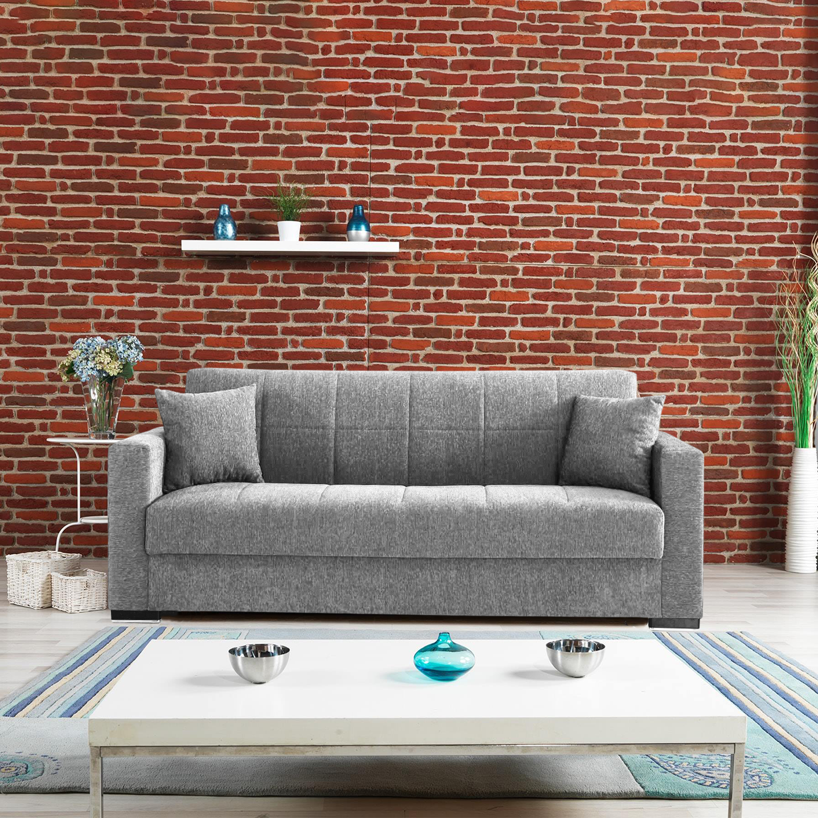 Modern double sofa bed with storage "Noa" in fabric 210x80 cm 90h