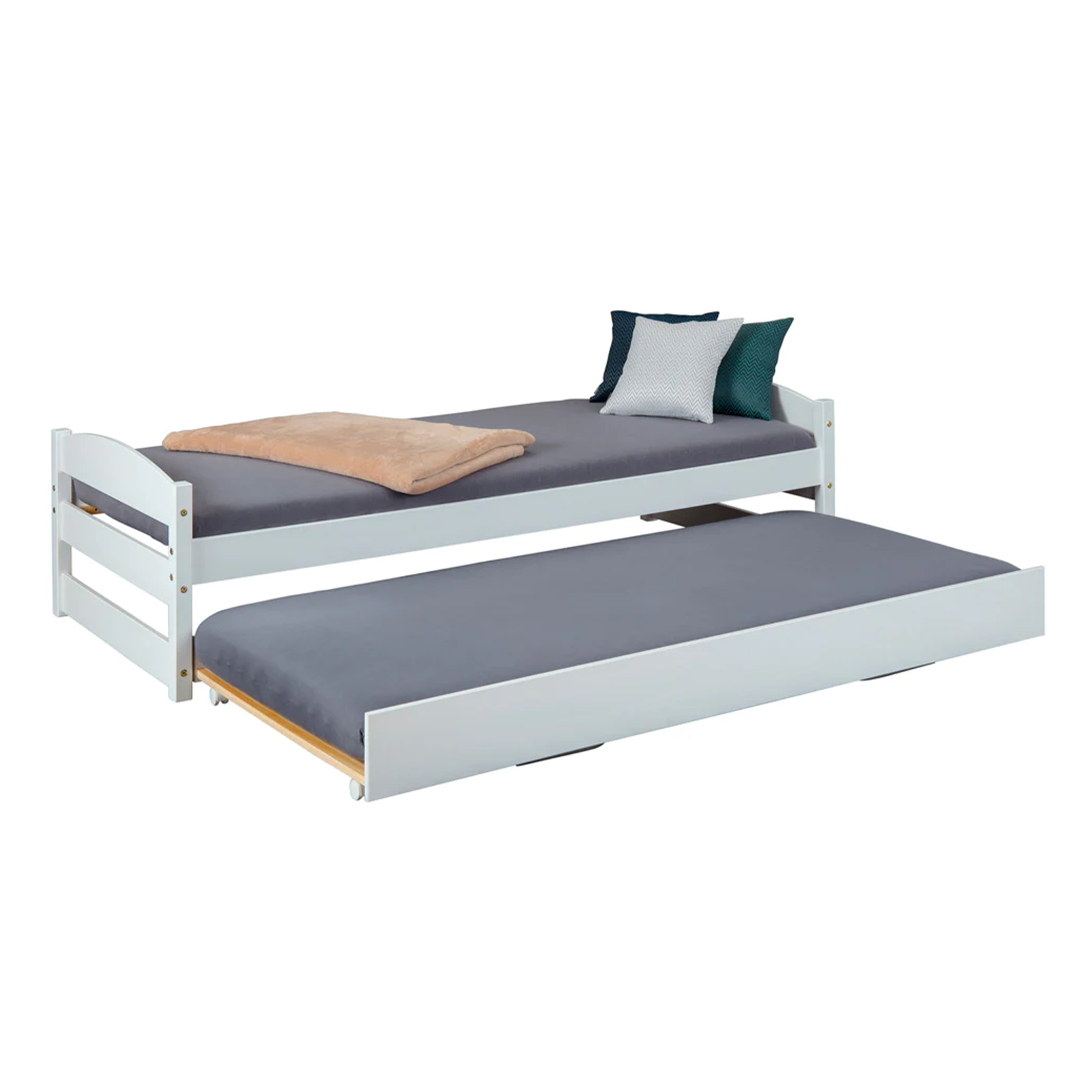 3-function pull-out double bed in white wood, 209x97 cm, 62 cm high