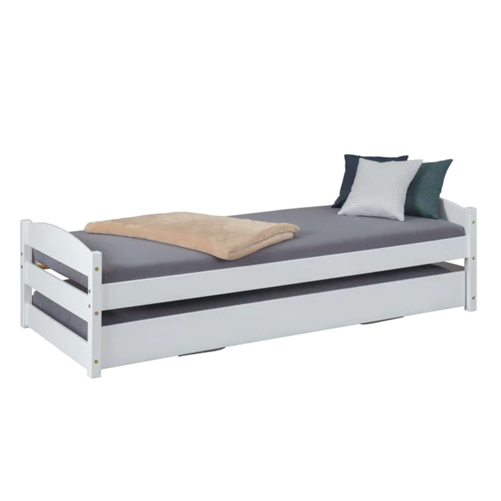 3-function pull-out double bed in white wood, 209x97 cm, 62 cm high