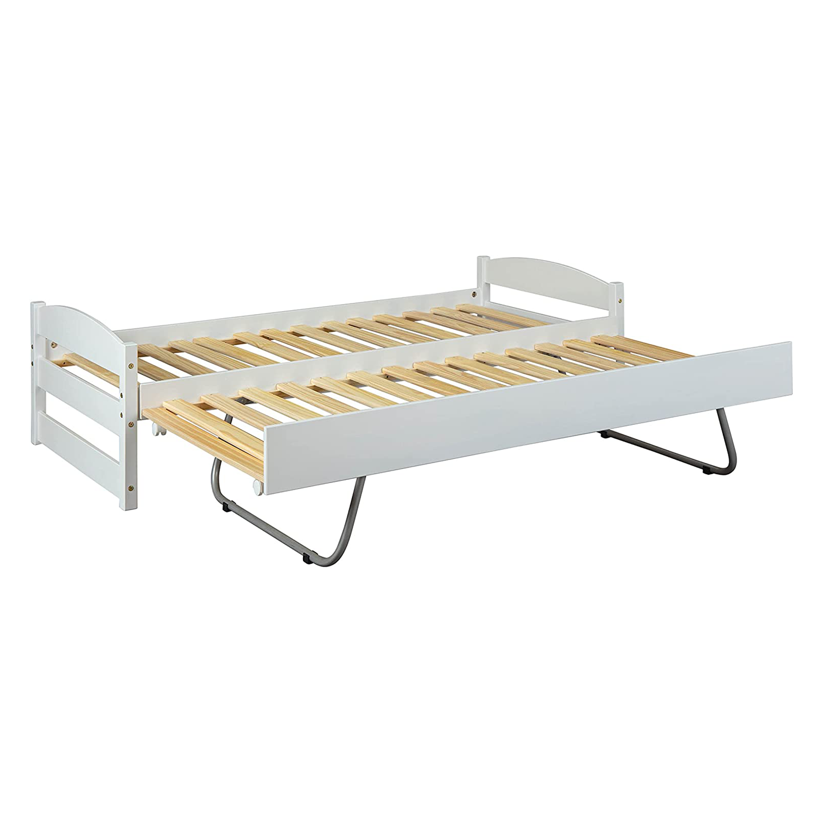 3-function pull-out double bed in white wood, 209x97 cm, 62 cm high