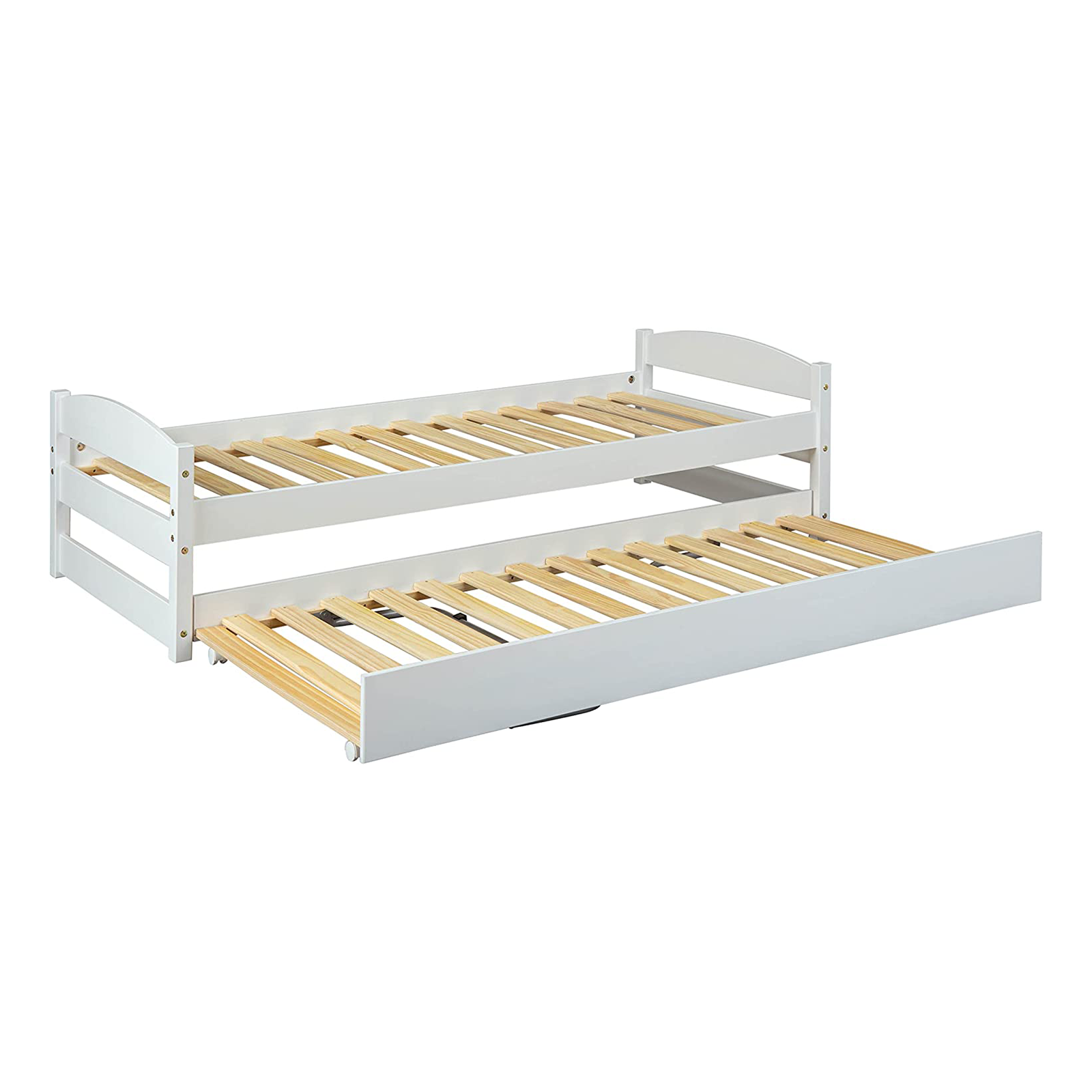3-function pull-out double bed in white wood, 209x97 cm, 62 cm high