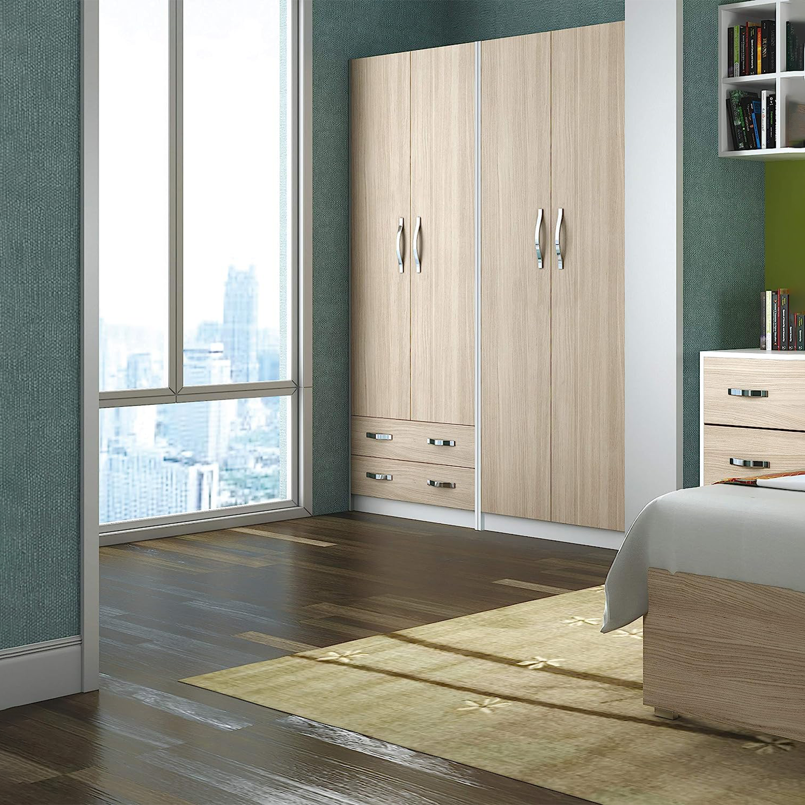 "Modern" two-door wardrobe with 2 drawers in elm wood, 91x52 cm, 210h
