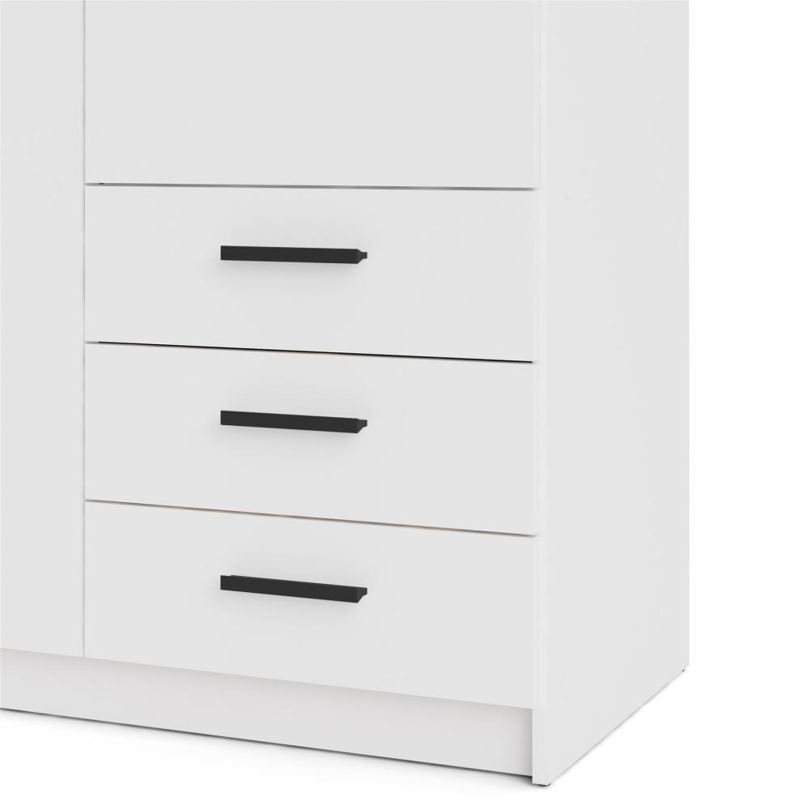 Modern wardrobe with doors and 3 drawers "Sprint" in white wood, 200 cm high.