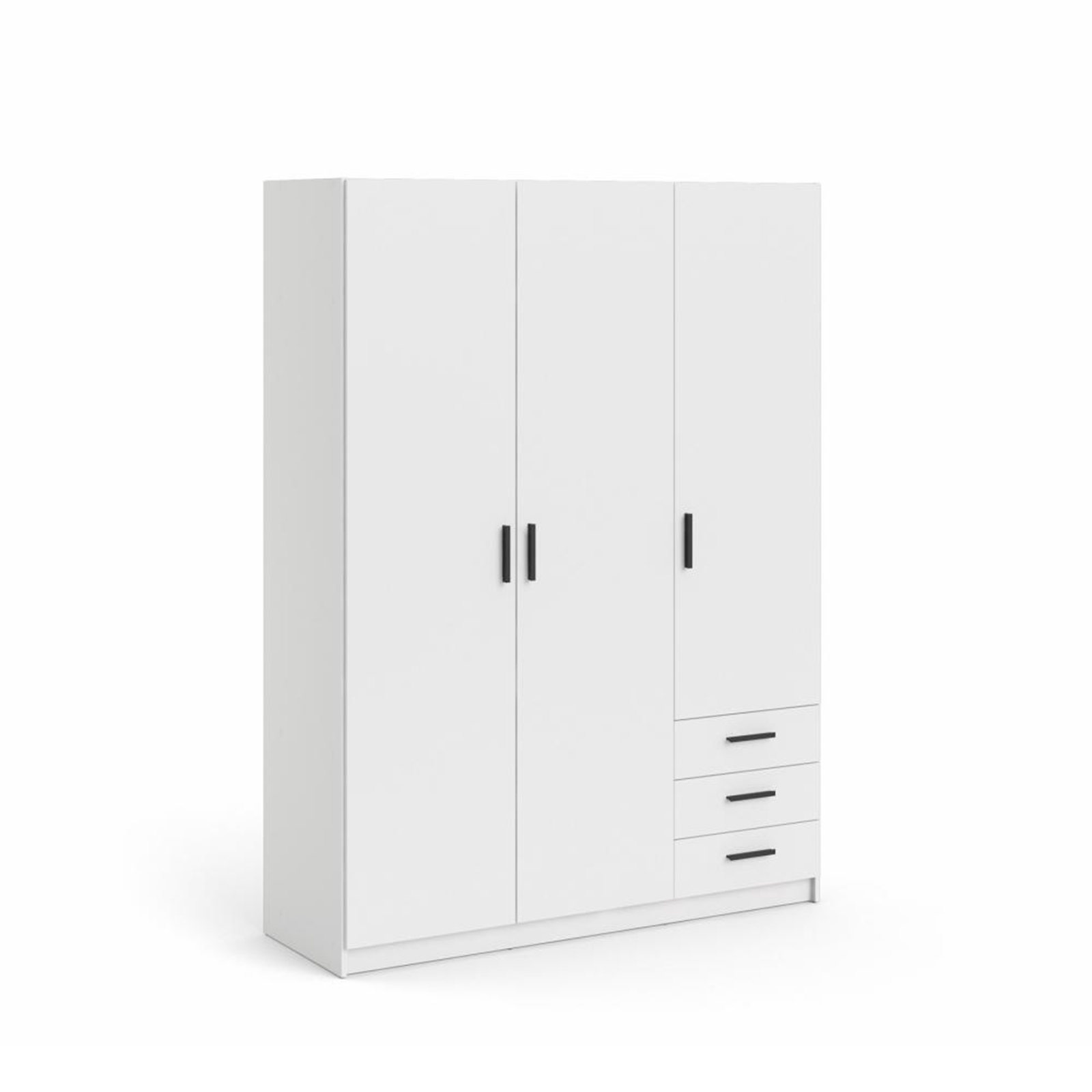 Modern wardrobe with doors and 3 drawers "Sprint" in white wood, 200 cm high.