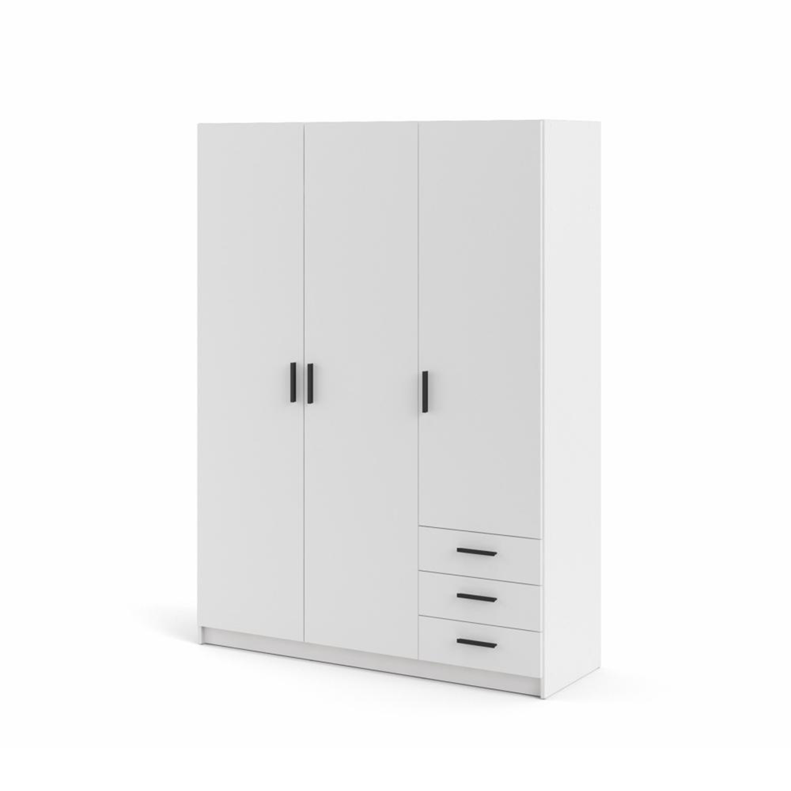 Modern wardrobe with doors and 3 drawers "Sprint" in white wood, 200 cm high.