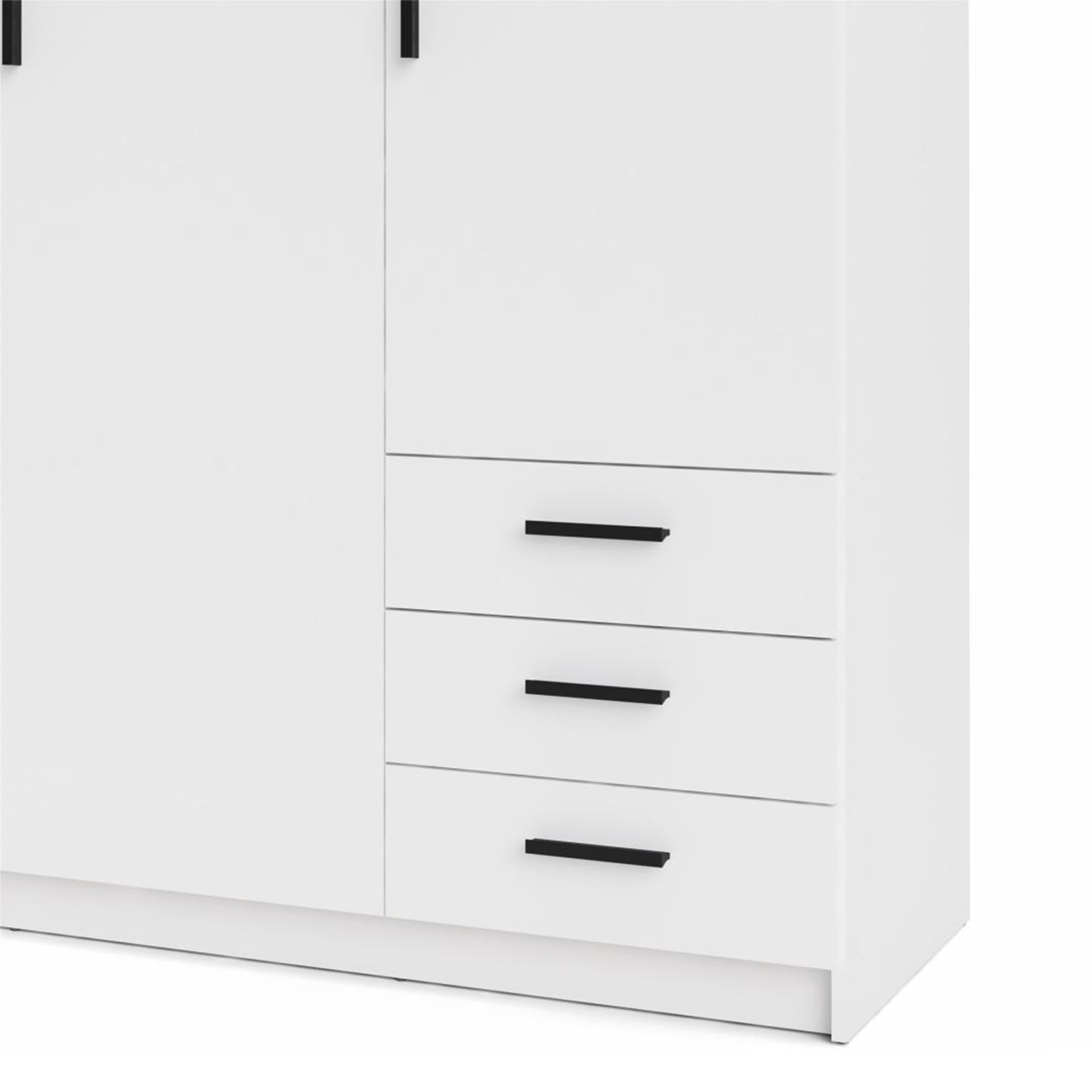 Modern wardrobe with doors and 3 drawers "Sprint" in white wood, 200 cm high.
