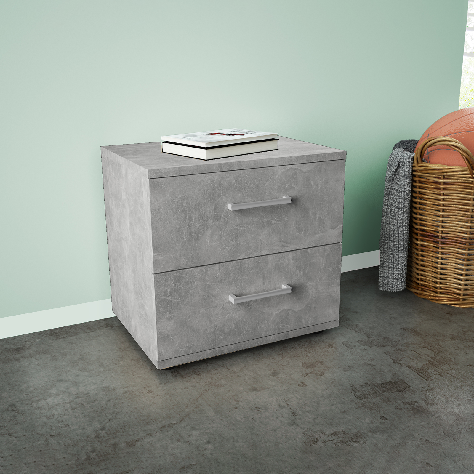 Comodino moderno in legno "Ven" mobile da letto a 2 cassetti cm 44,5x40 33h