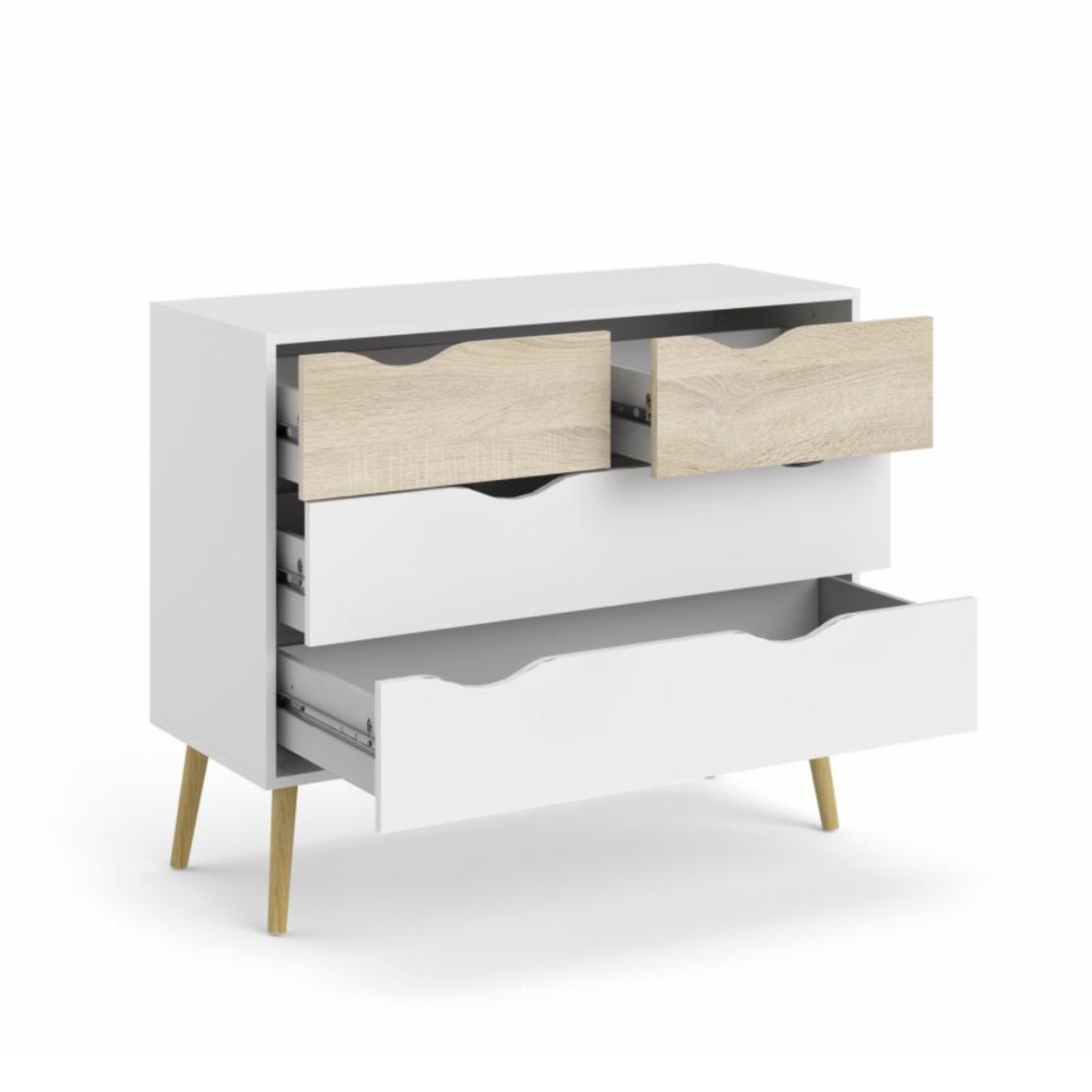 Modern "Oslo" bedroom chest of drawers in white and oak wood