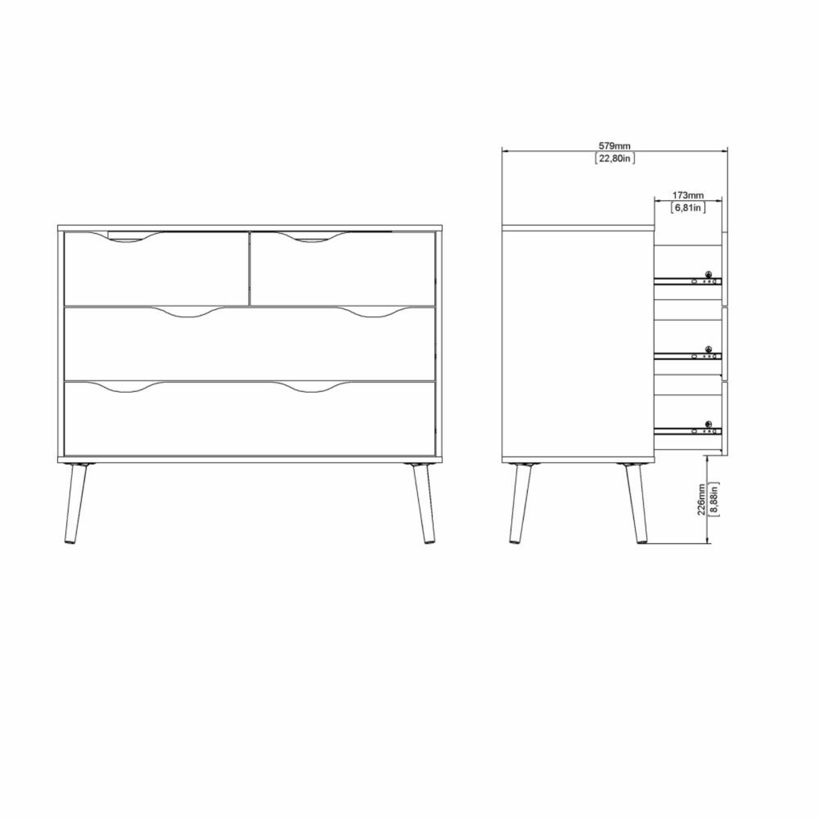 Modern "Oslo" bedroom chest of drawers in white and oak wood