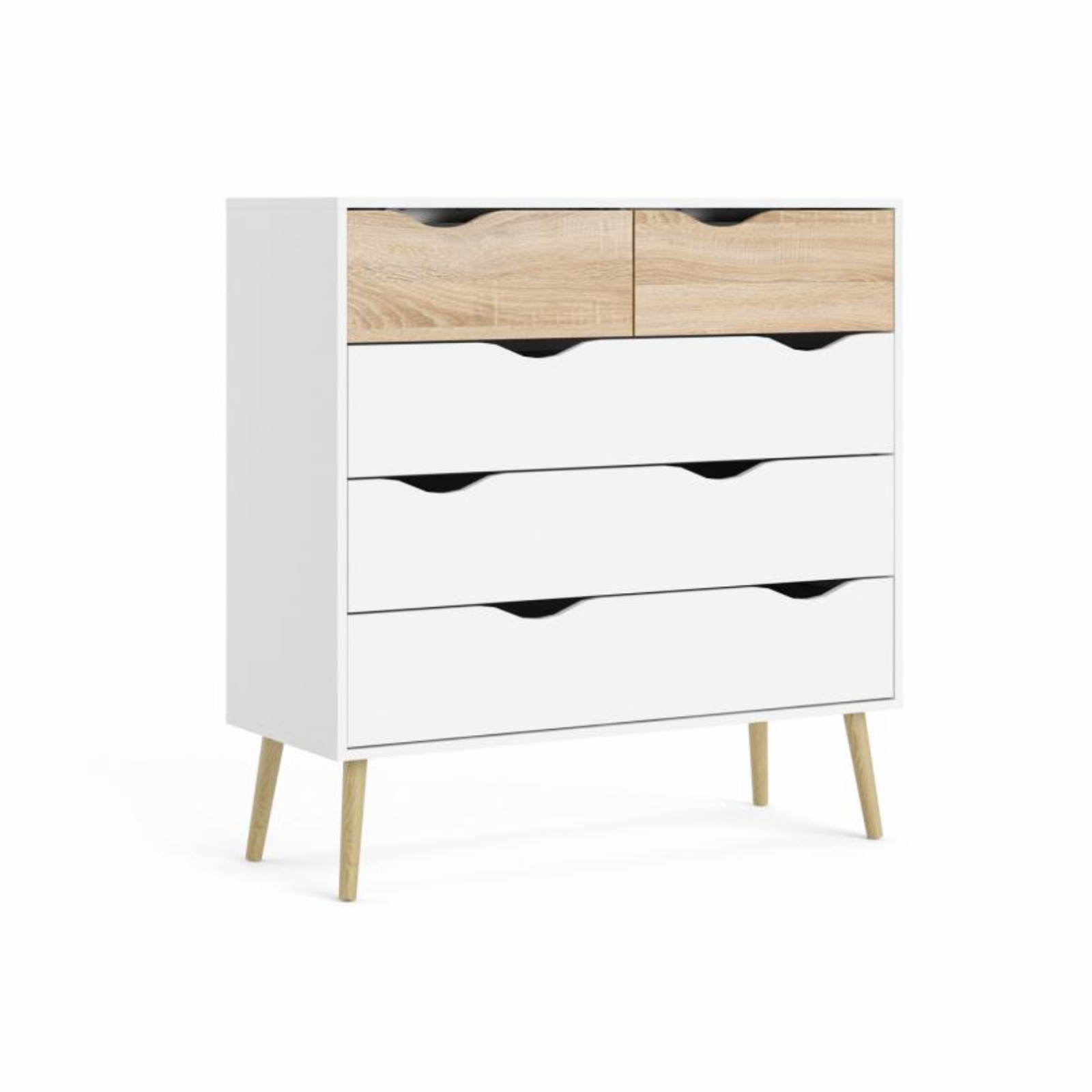 Modern "Oslo" bedroom chest of drawers in white and oak wood