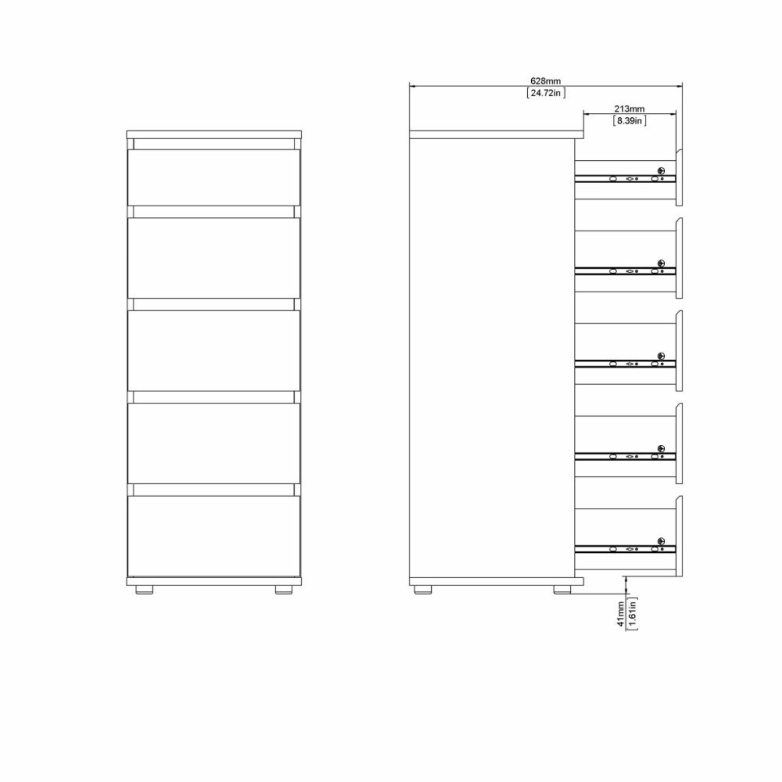Modern "Nova" bedroom chest of drawers in white and oak wood
